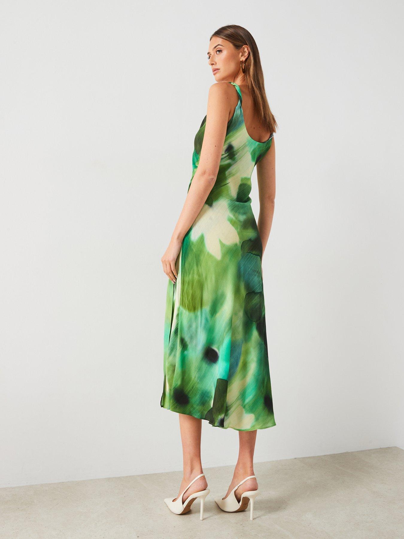 mango-printed-pleated-waist-midi-dress-greenstillFront