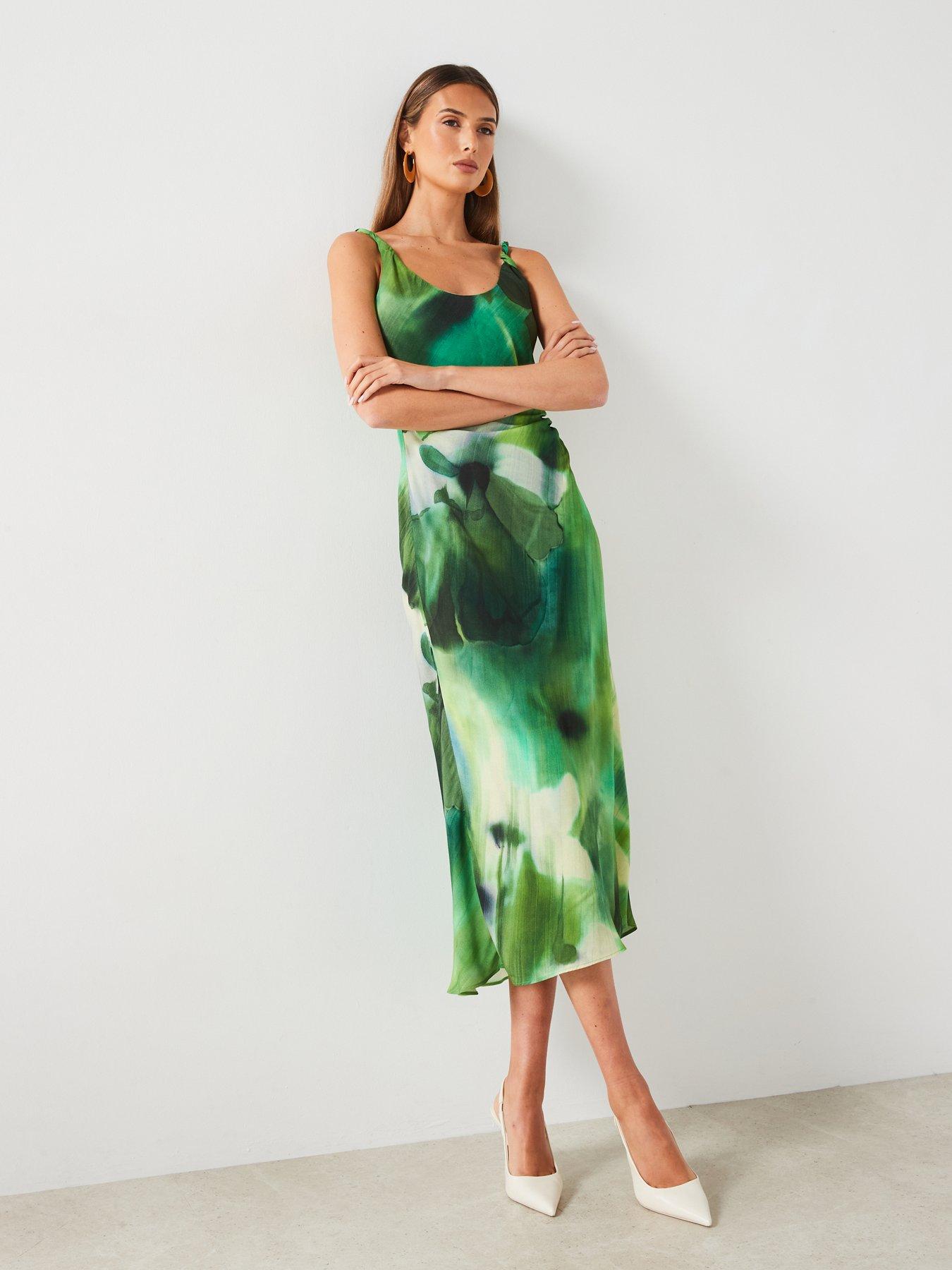 mango-printed-pleated-waist-midi-dress-greenback