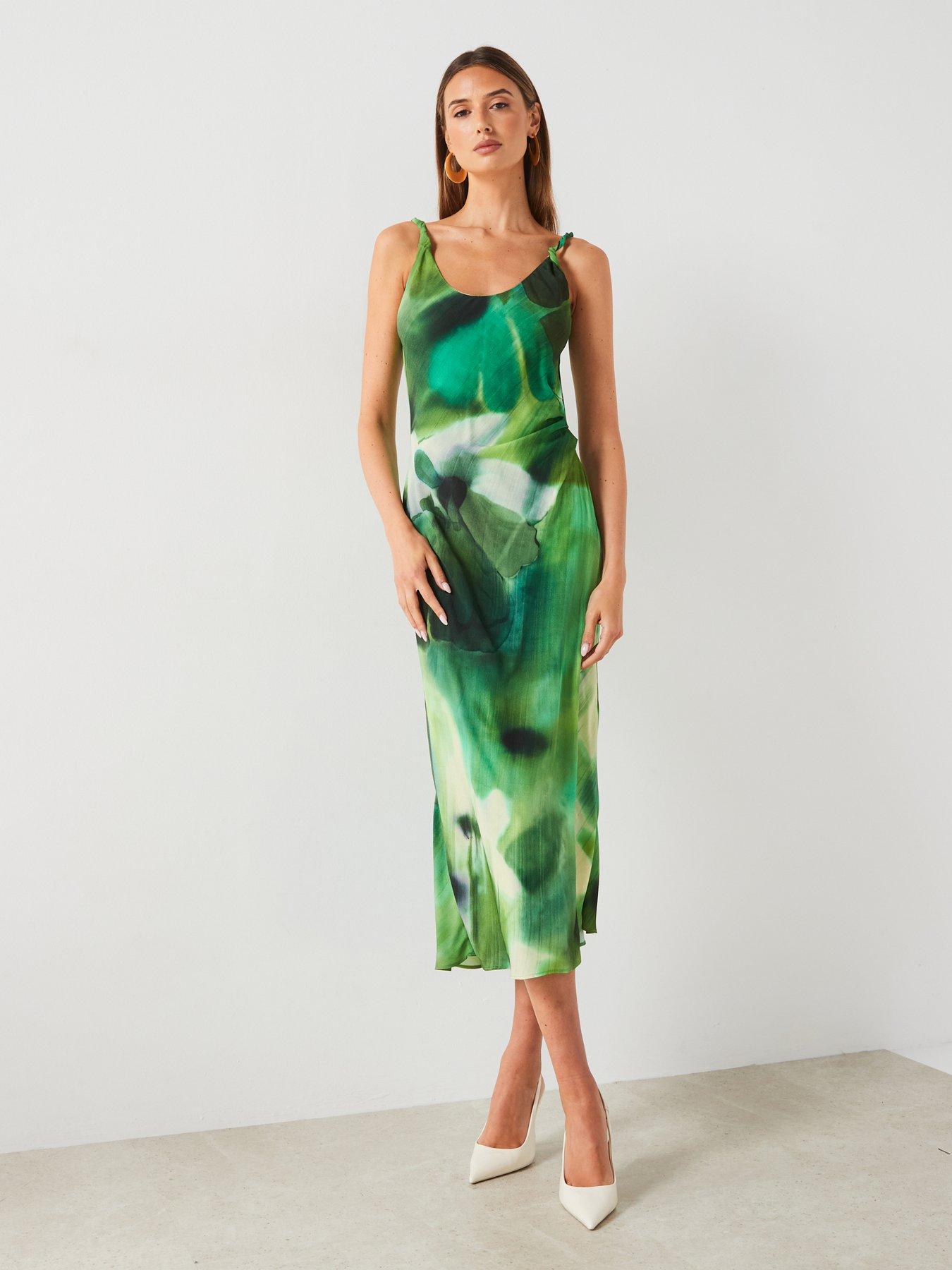 mango-printed-pleated-waist-midi-dress-greendetail