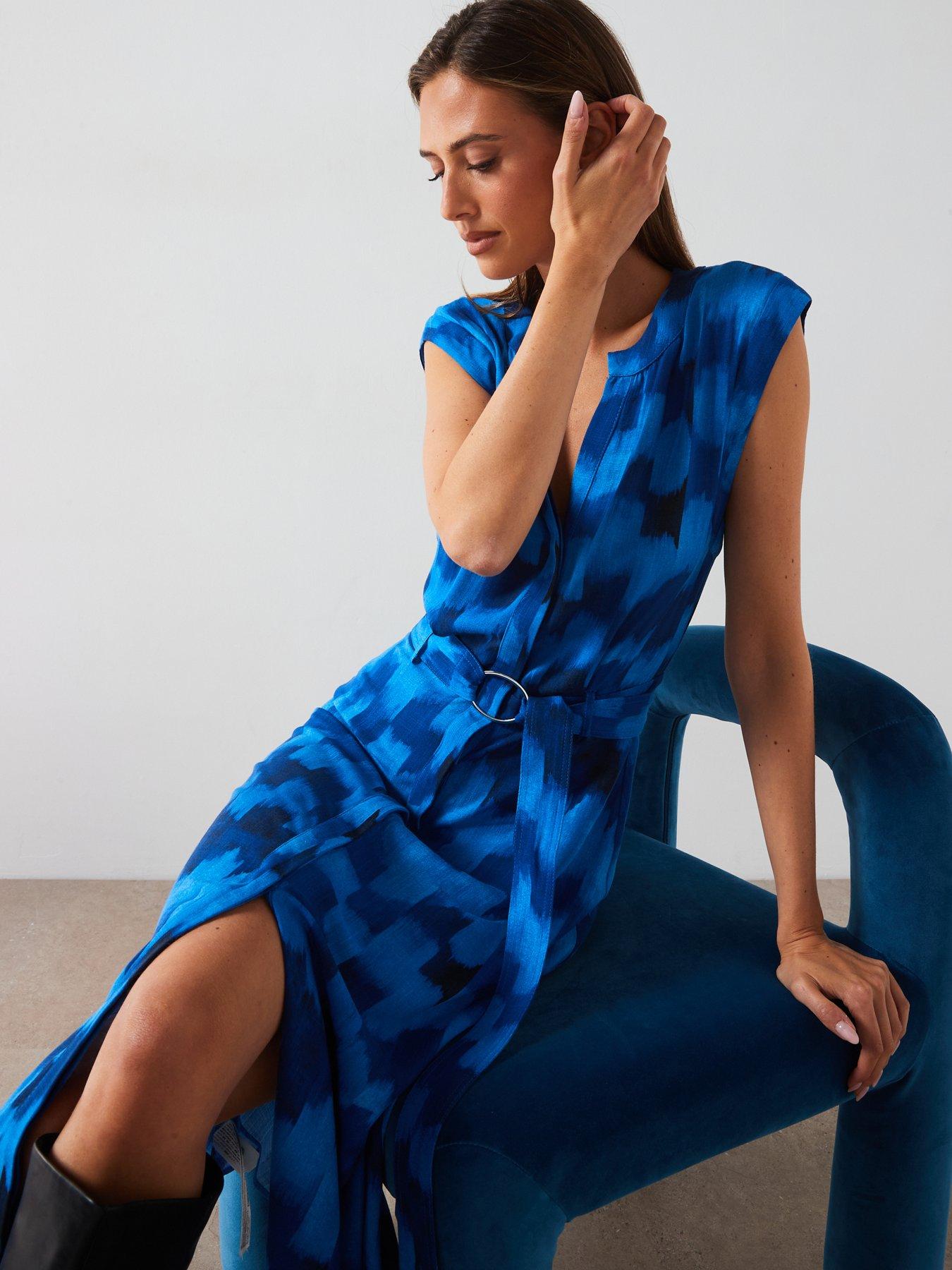 mango-belted-printed-midi-dress-blueoutfit