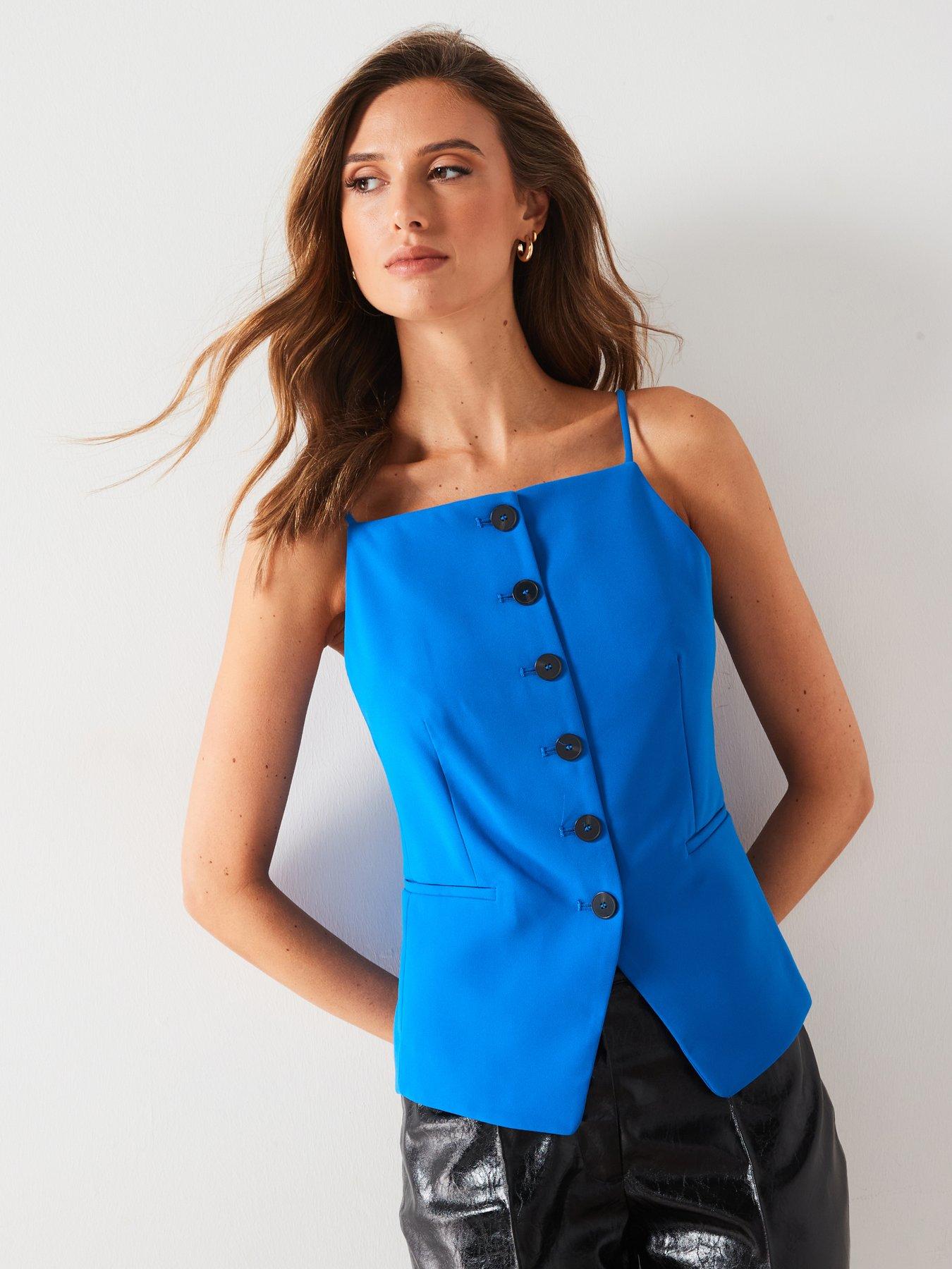 Image 1 of 6 of Mango Strappy Waistcoat Top - Blue