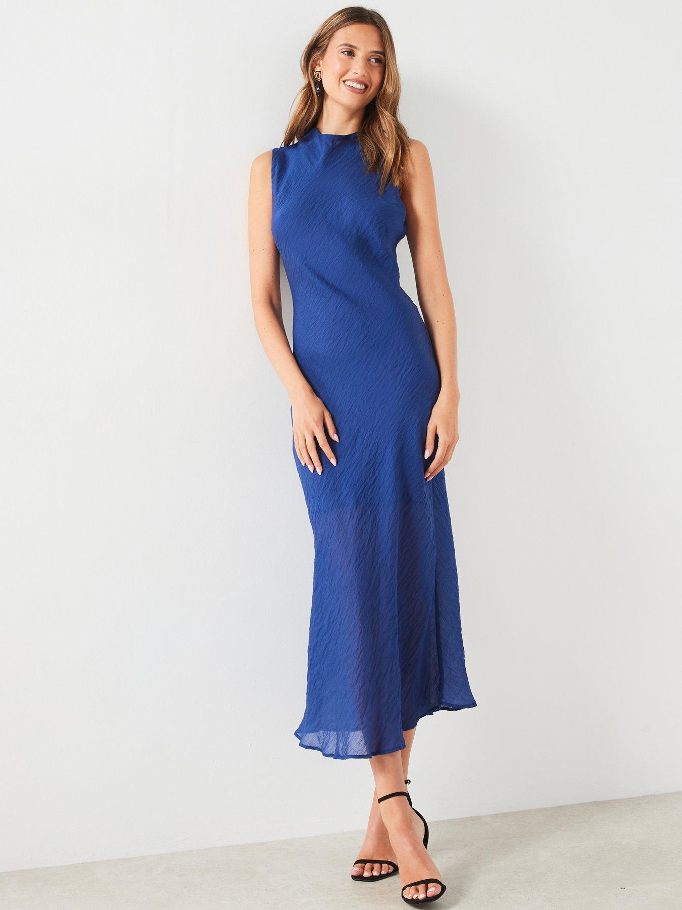 mango-high-neck-midi-dress-blue