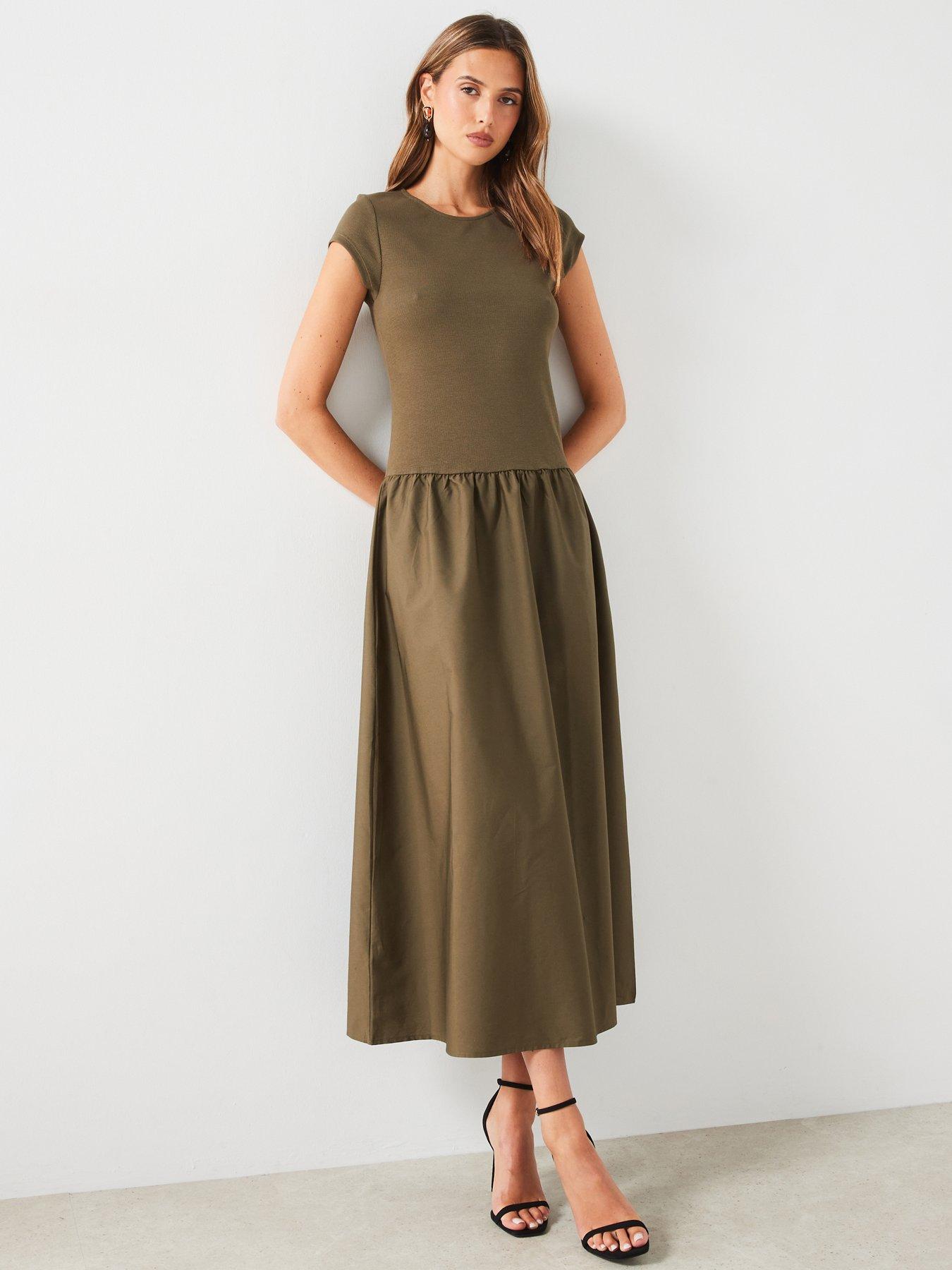 mango-a-line-midi-dress-khaki