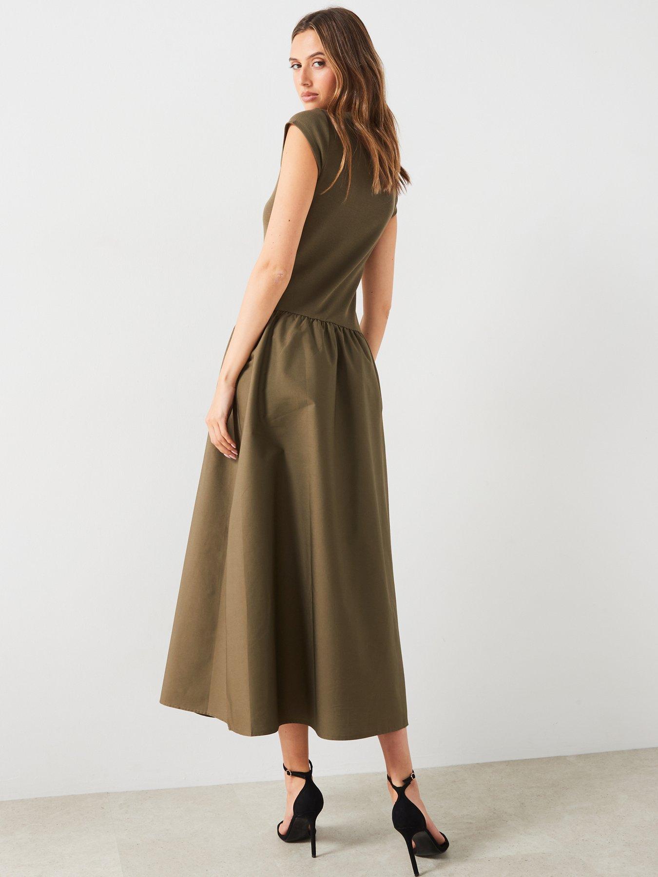 mango-a-line-midi-dress-khakistillFront