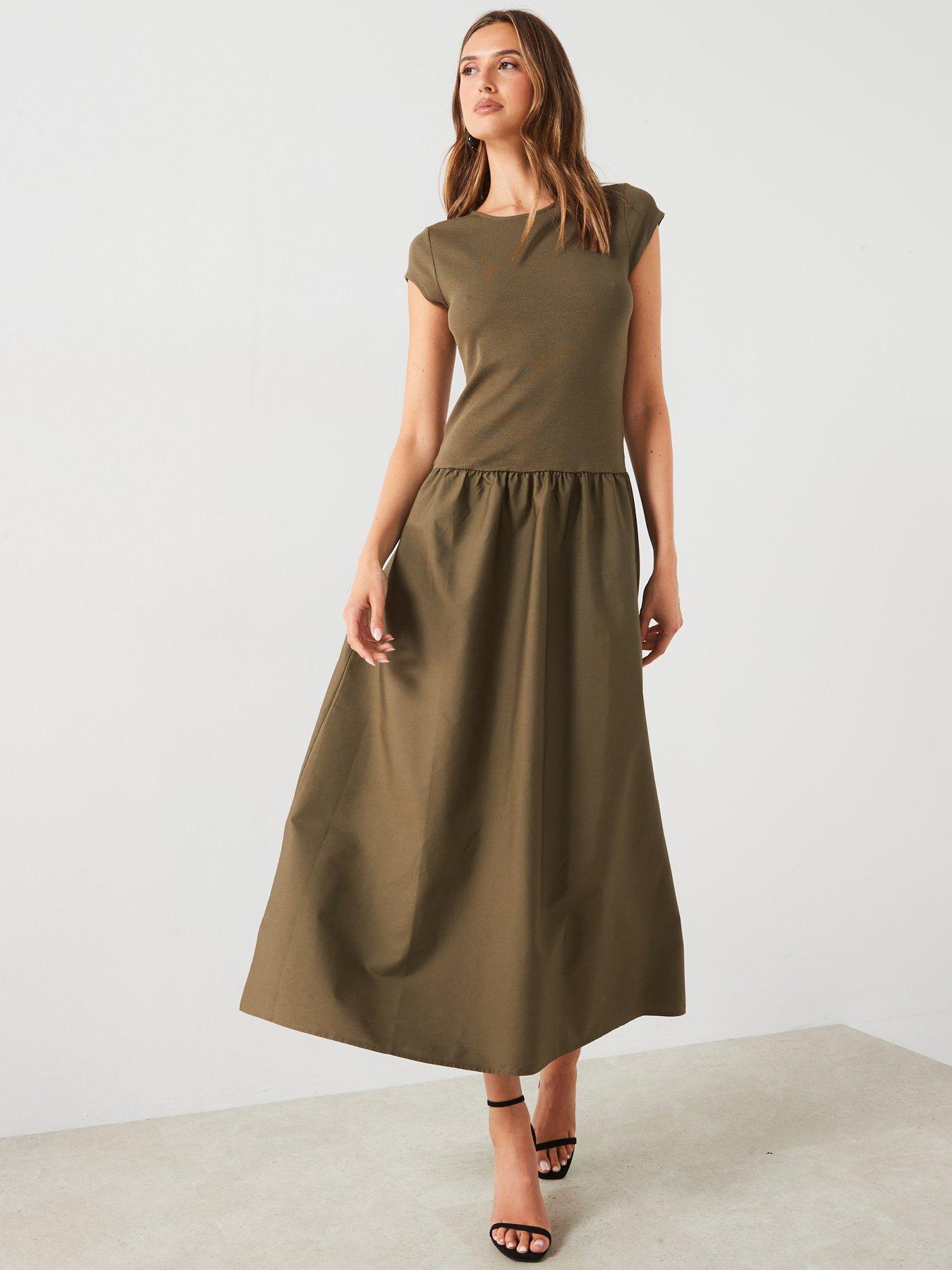 mango-a-line-midi-dress-khakiback