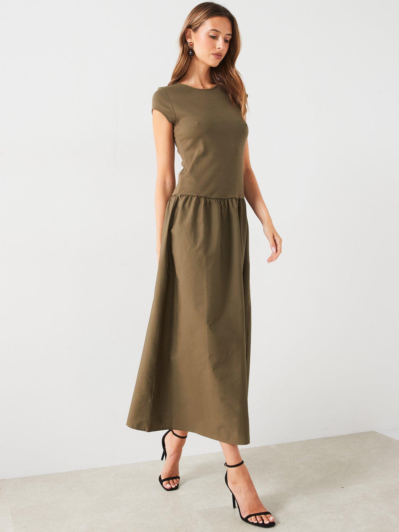 mango-a-line-midi-dress-khakidetail