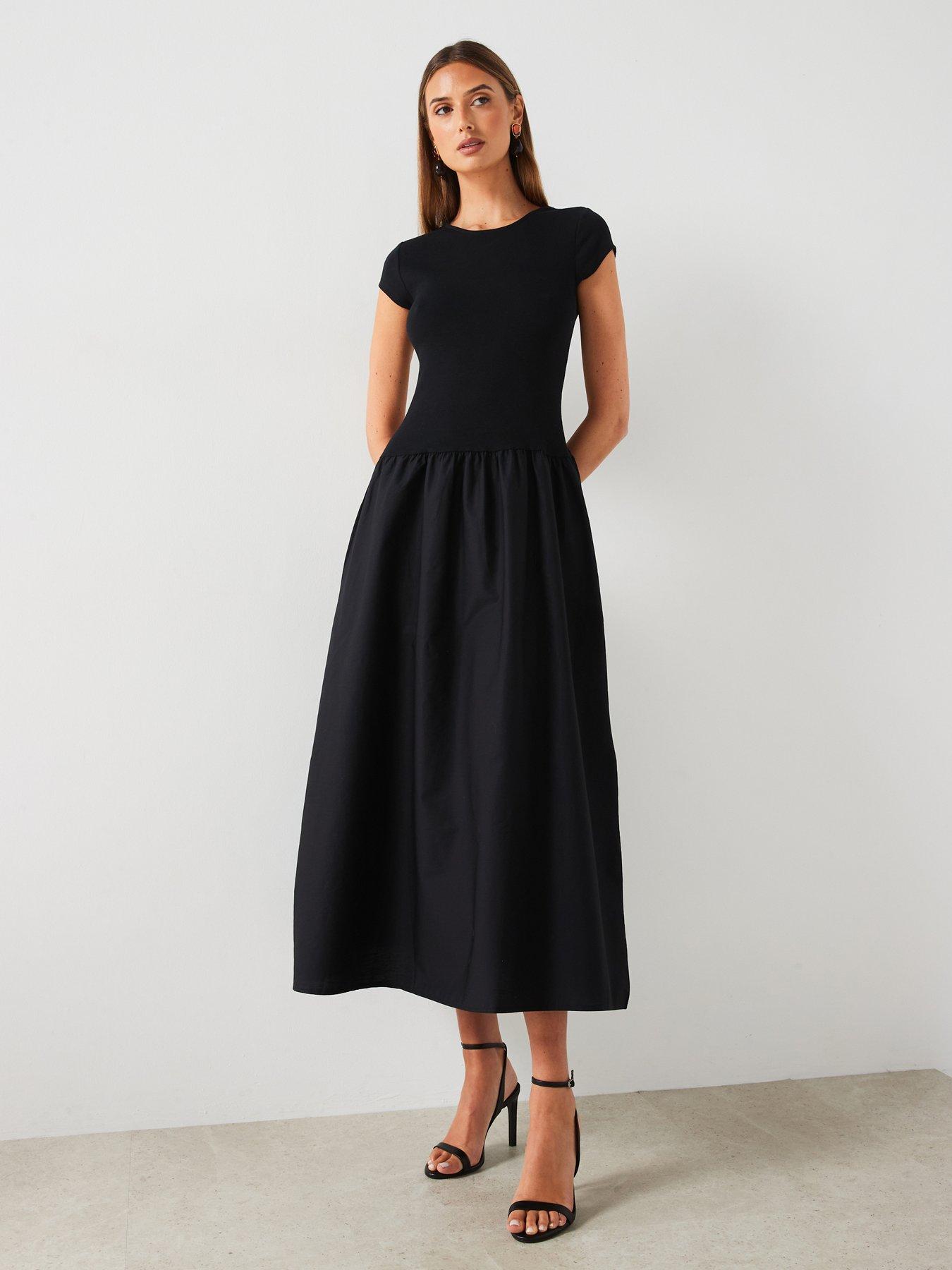 mango-a-line-midi-dress-black