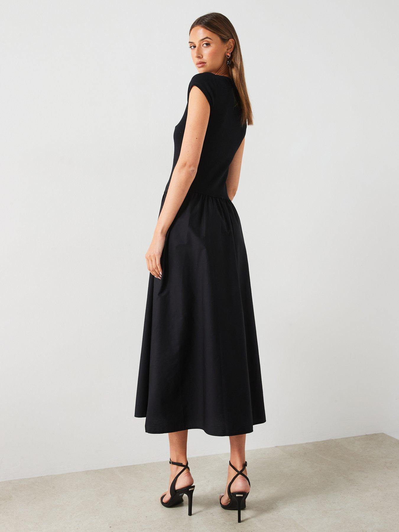 mango-a-line-midi-dress-blackstillFront