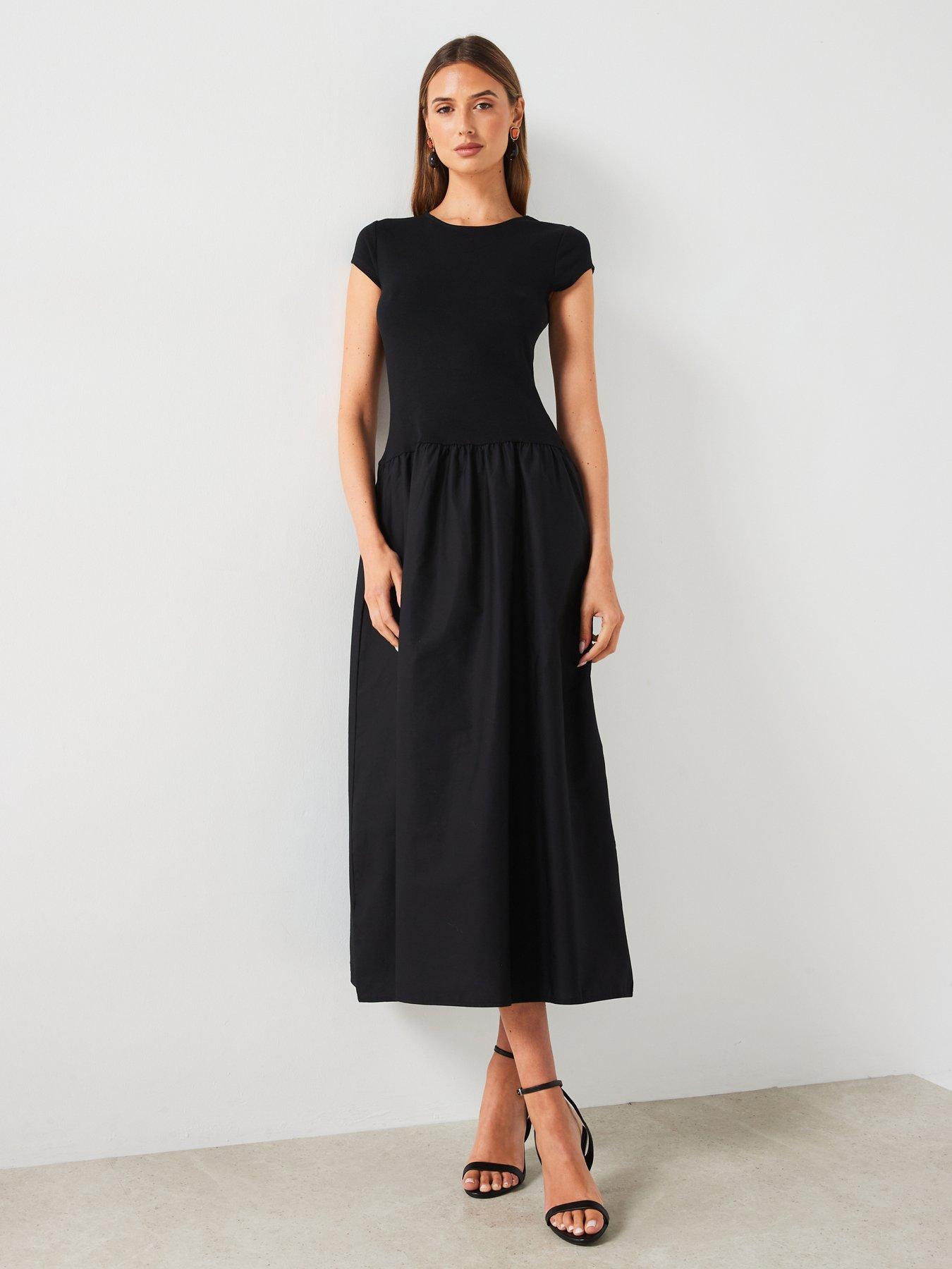 mango-a-line-midi-dress-blackback