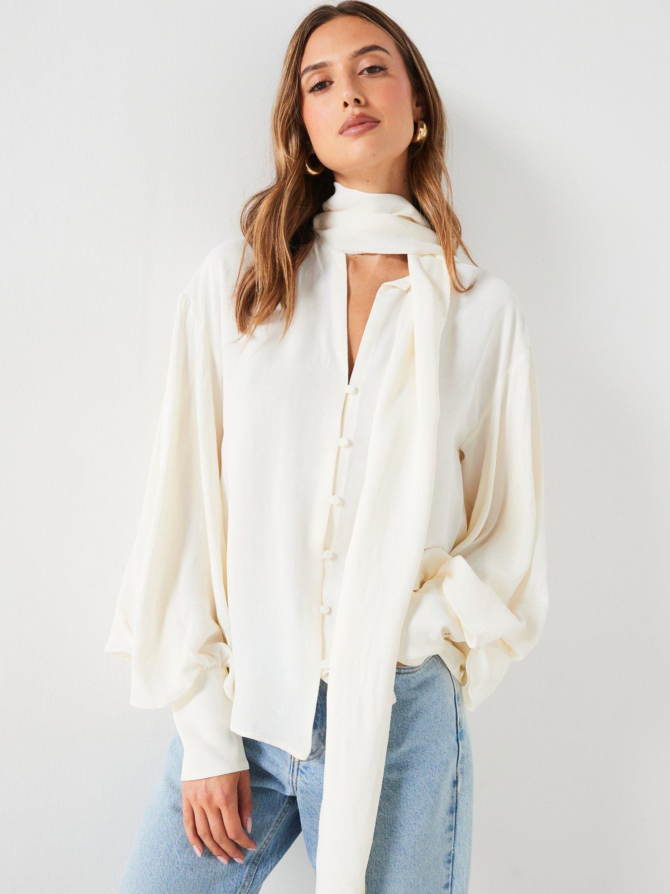 mango-tie-neck-blouse-creamoutfit