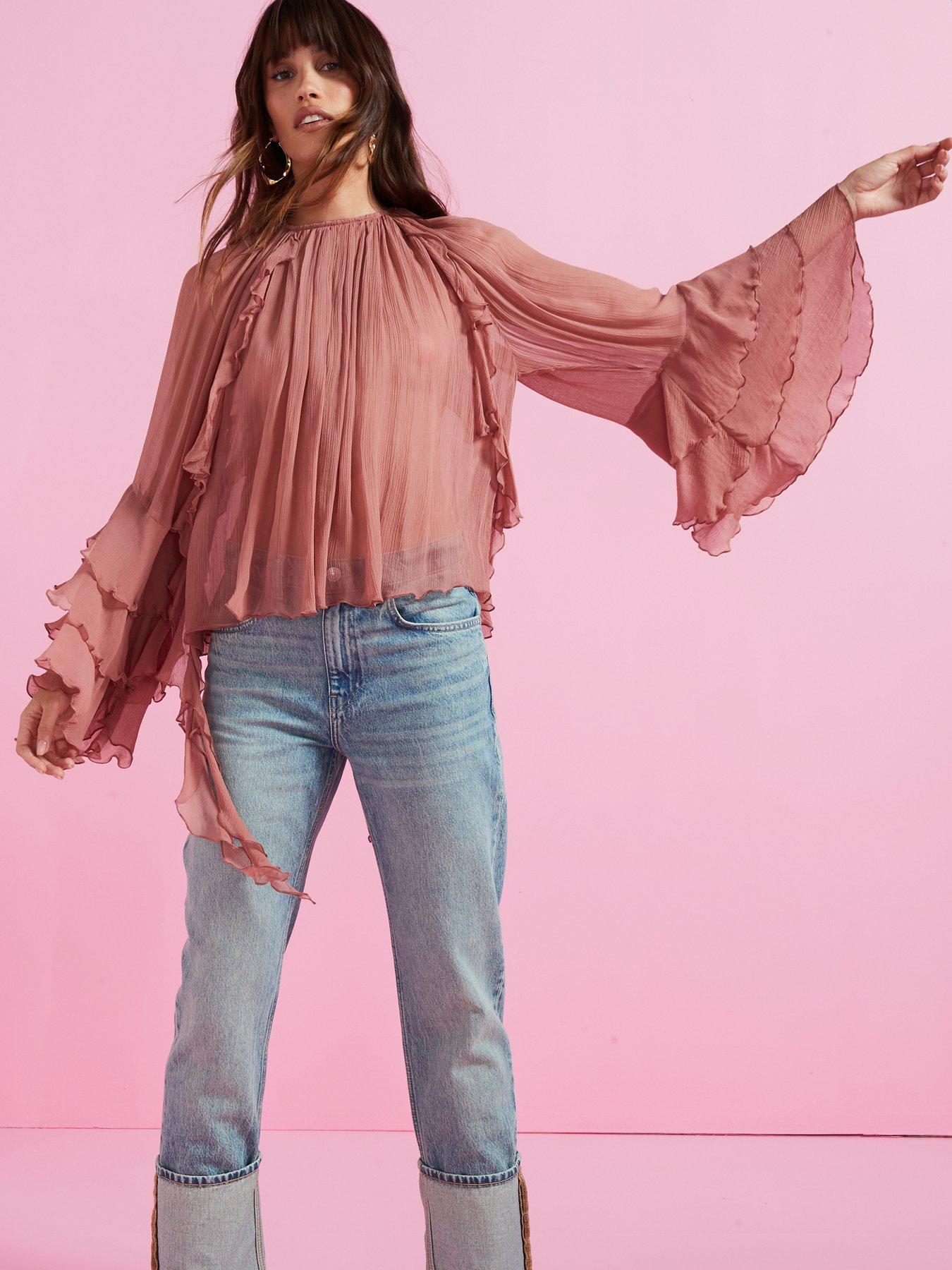 mango-kirsten-ruffle-detailnbspblouse-pinkoutfit