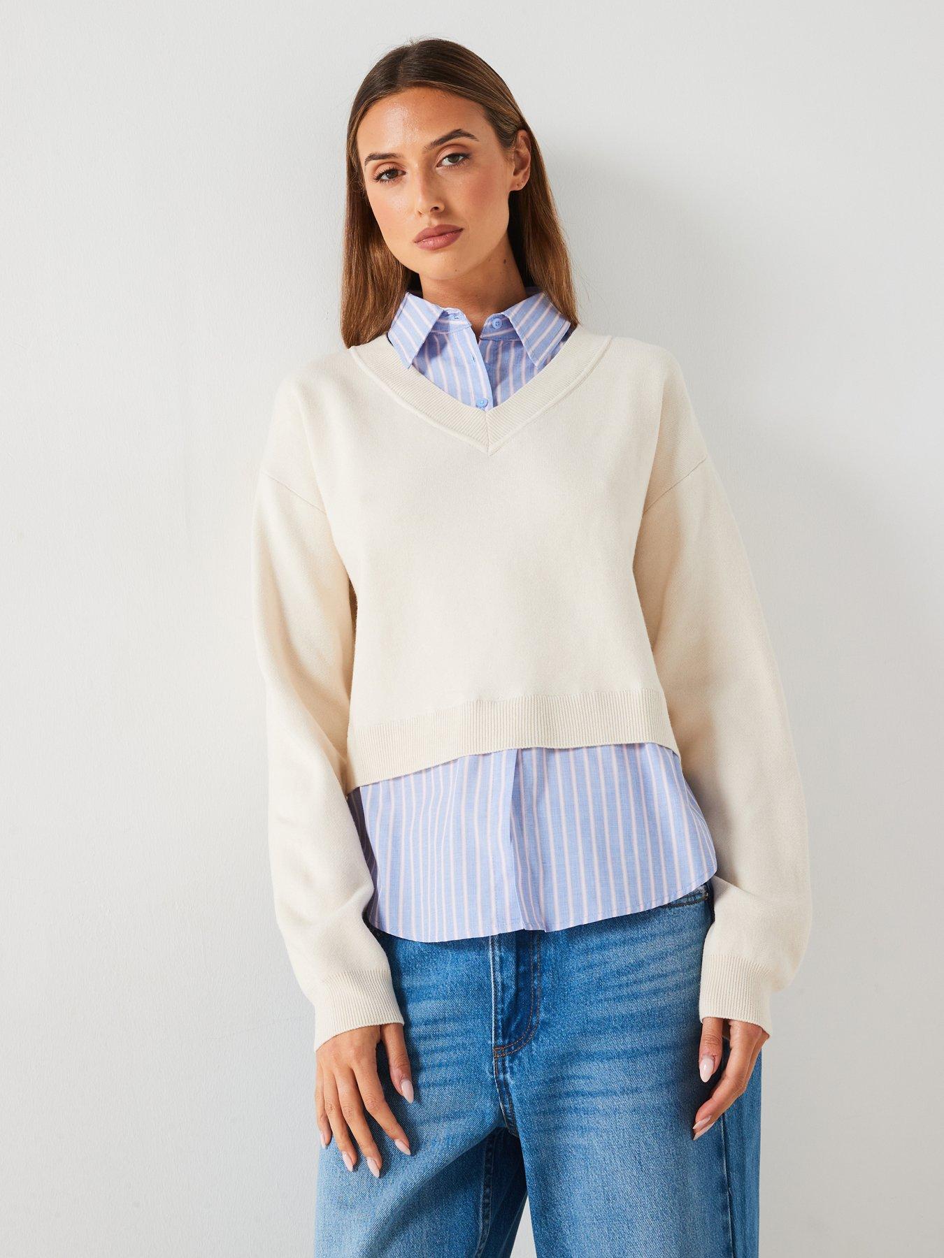 mango-2-in-1-jumper-with-shirt-cream