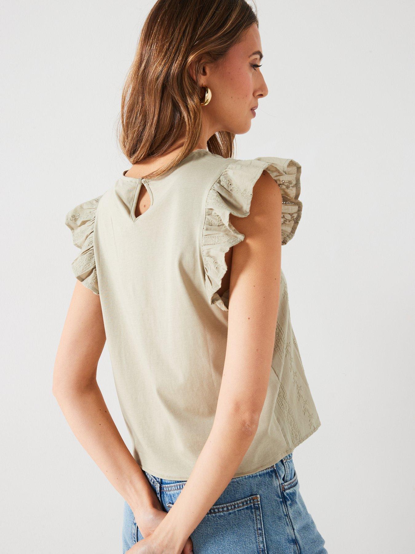 mango-shoulder-frill-top-greenstillFront