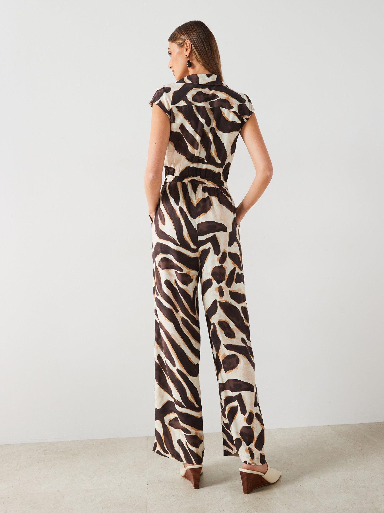 Image 2 of 6 of Mango Printed Short Sleeve Jumpsuit - Brown