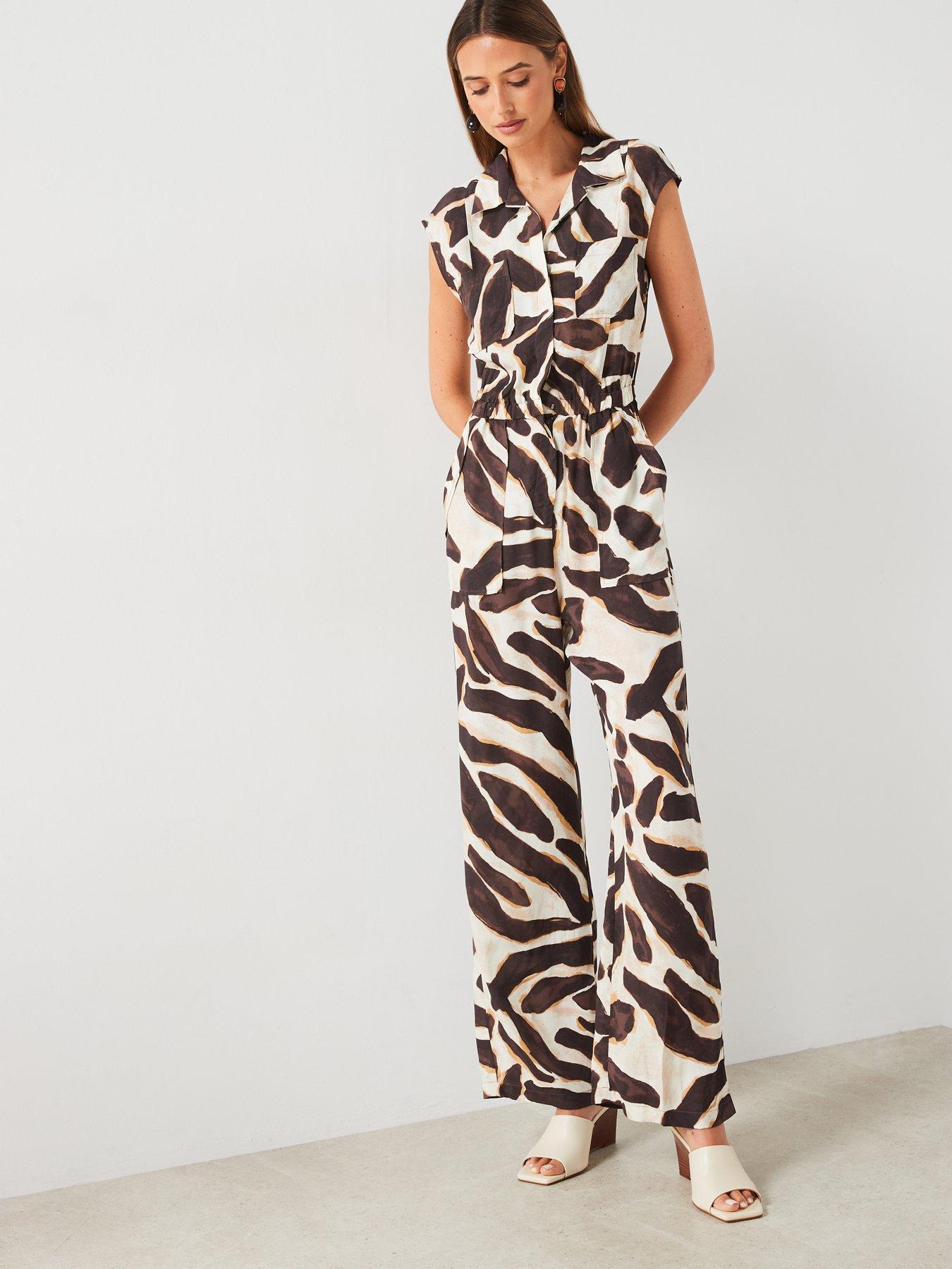Image 3 of 6 of Mango Printed Short Sleeve Jumpsuit - Brown
