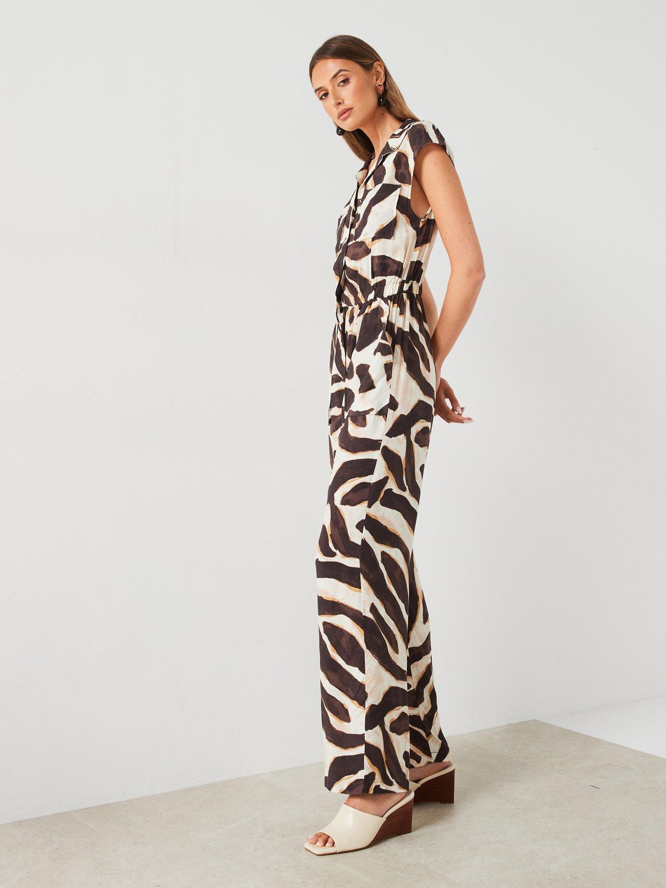 Image 6 of 6 of Mango Printed Short Sleeve Jumpsuit - Brown