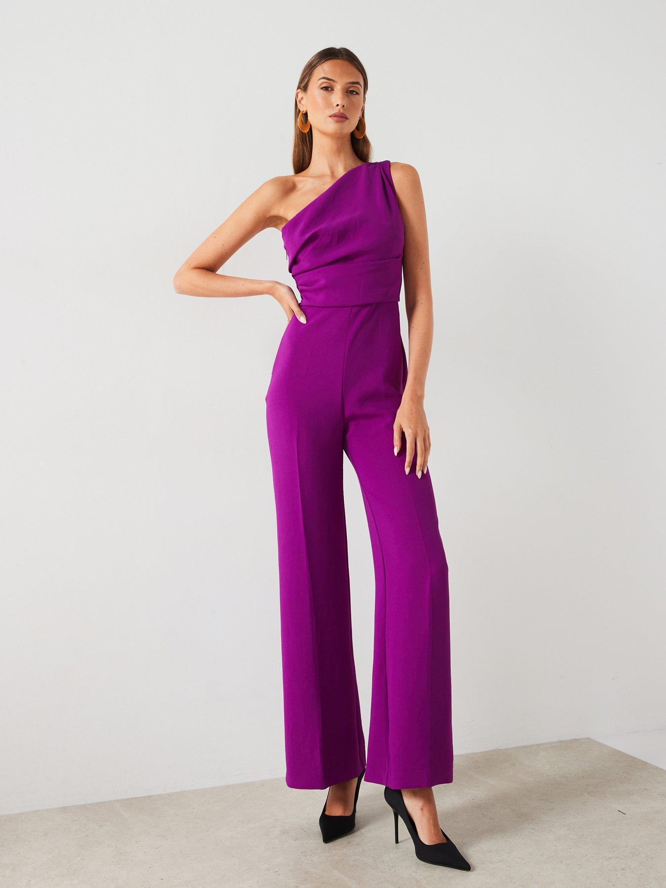 mango-one-shoulder-jumpsuit-purplefront