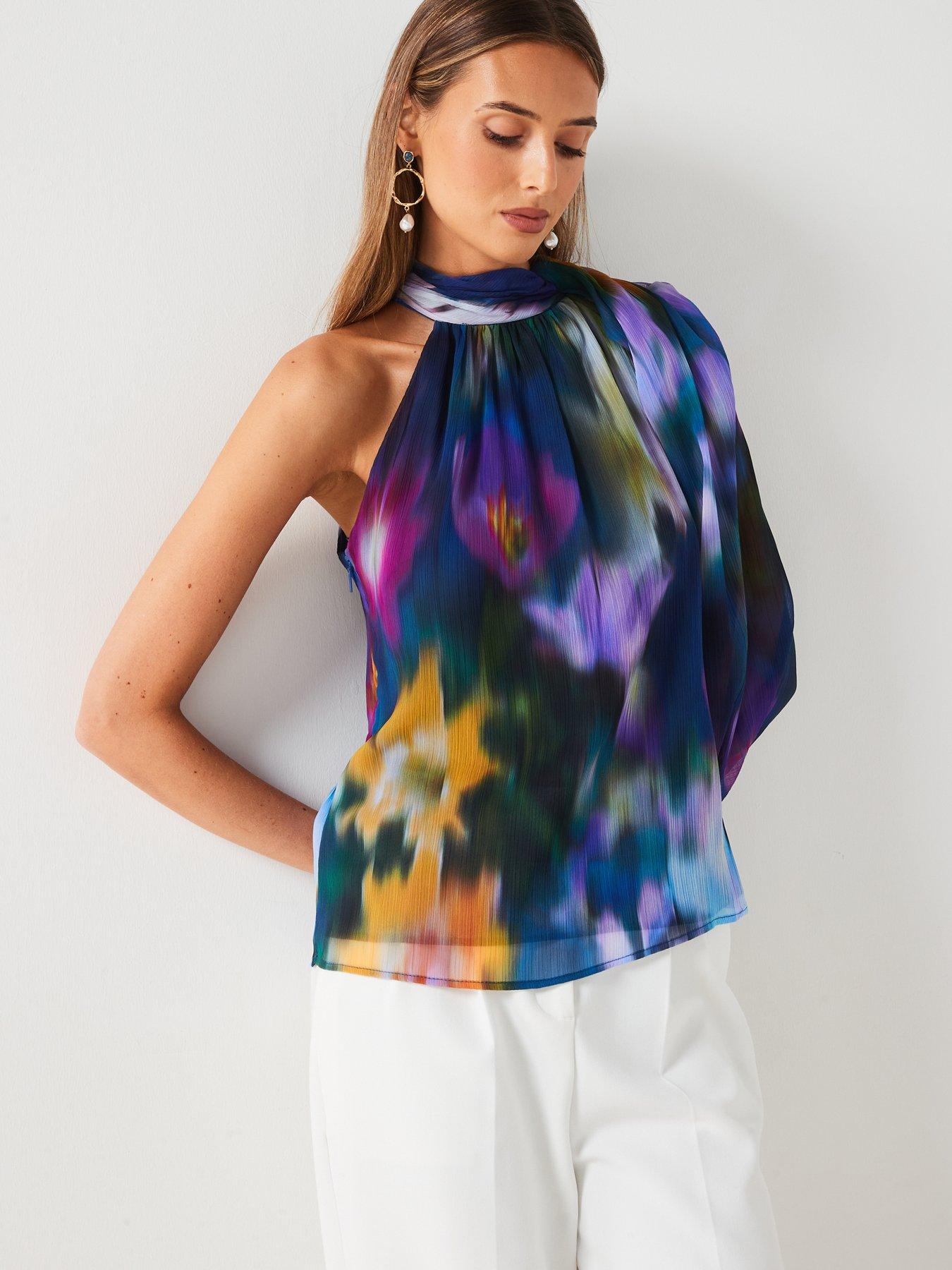 mango-one-shoulder-abstract-print-blouse-bluedetail