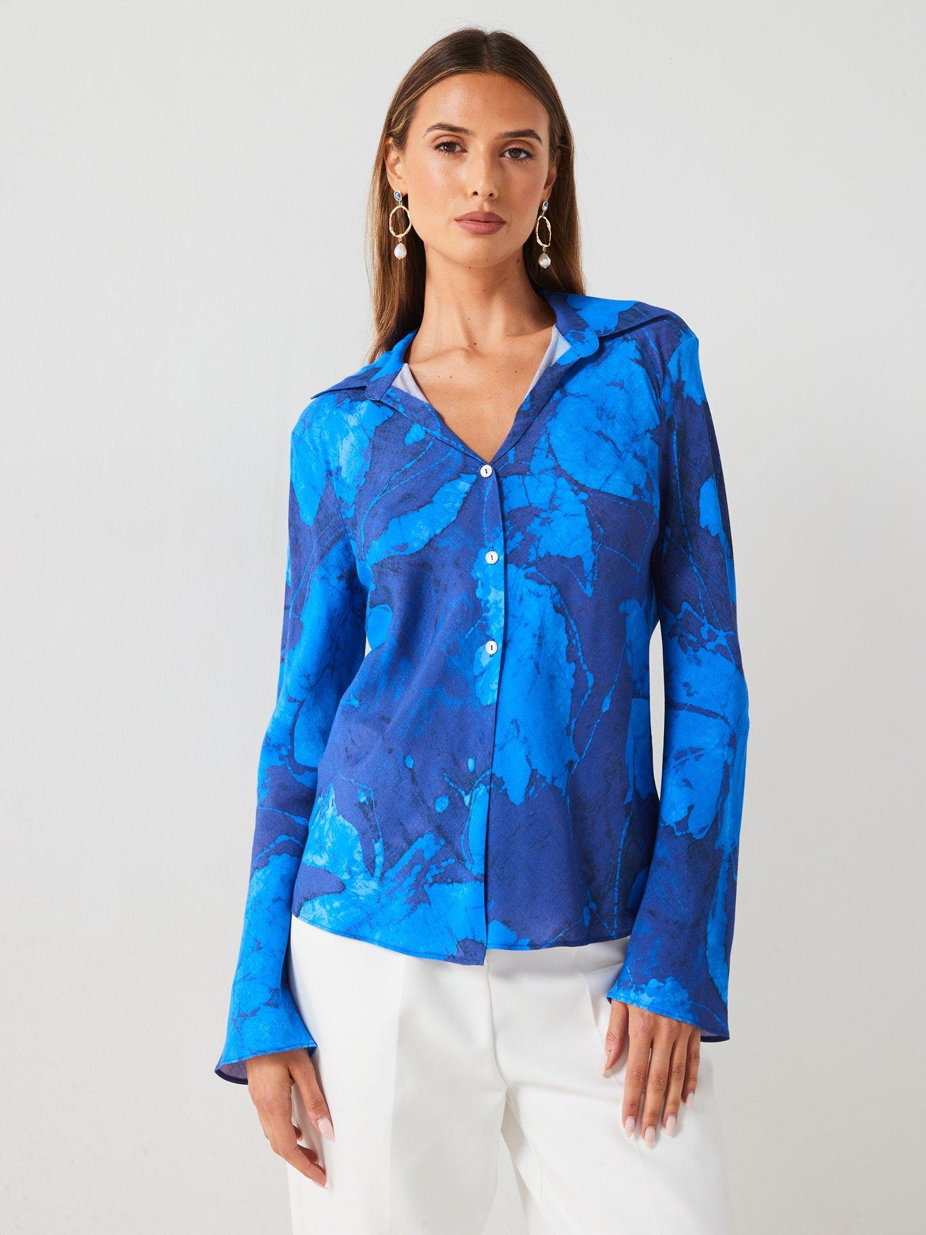 Image 1 of 6 of Mango Printed Floral Shirt - Blue
