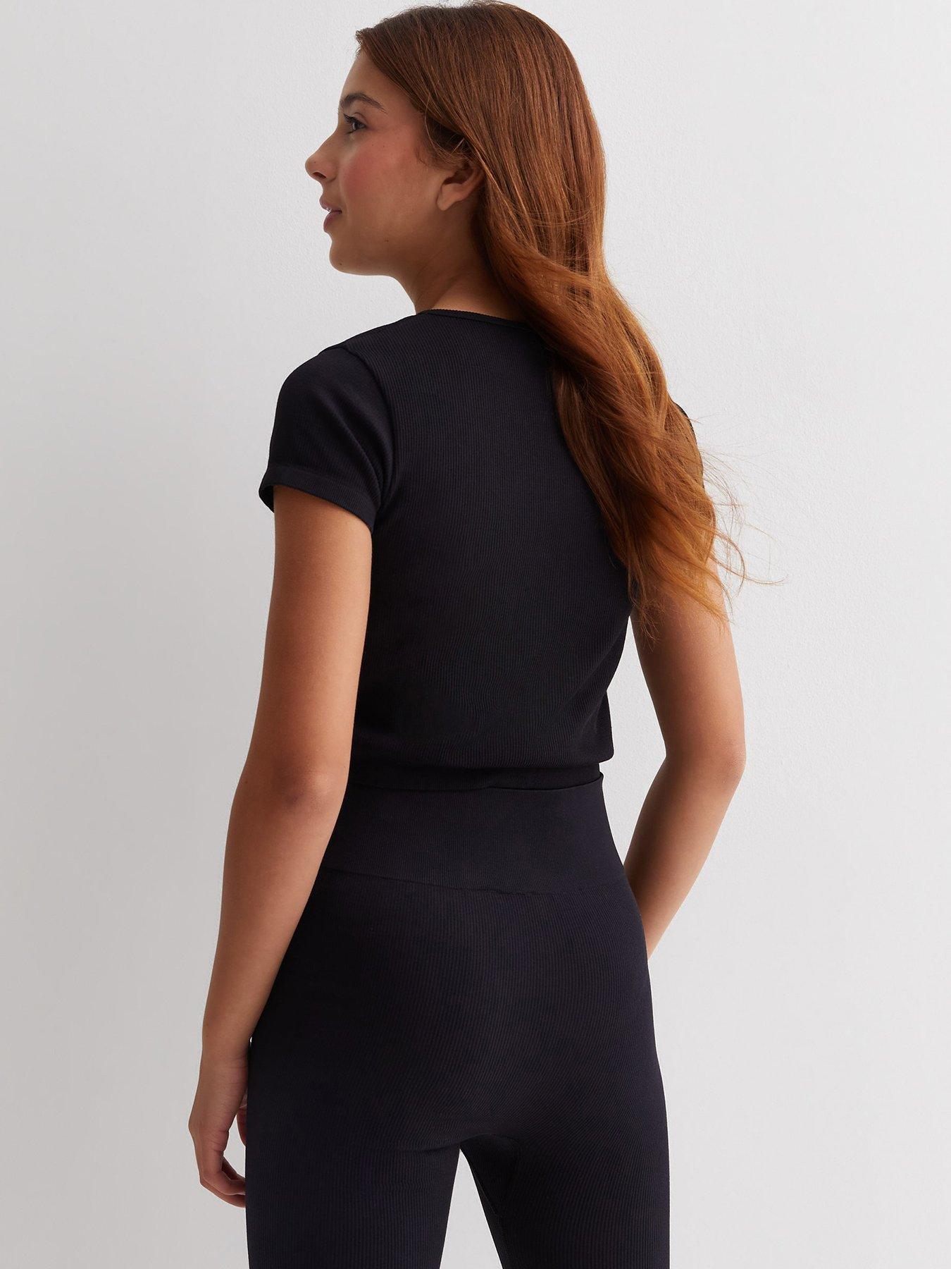 new-look-915-girls-black-ribbed-v-neck-ruched-sports-topback