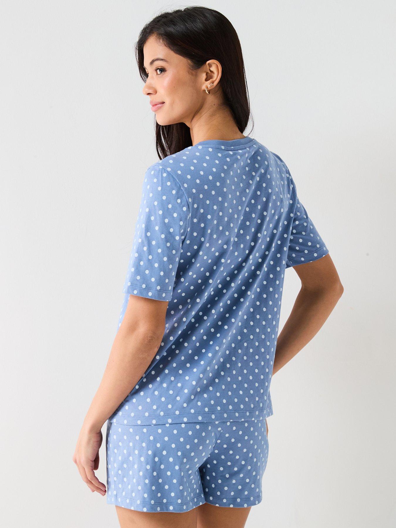Image 2 of 6 of Everyday Printed Aop V Neck Short Sleeve Top And Short Pj Set - Blue