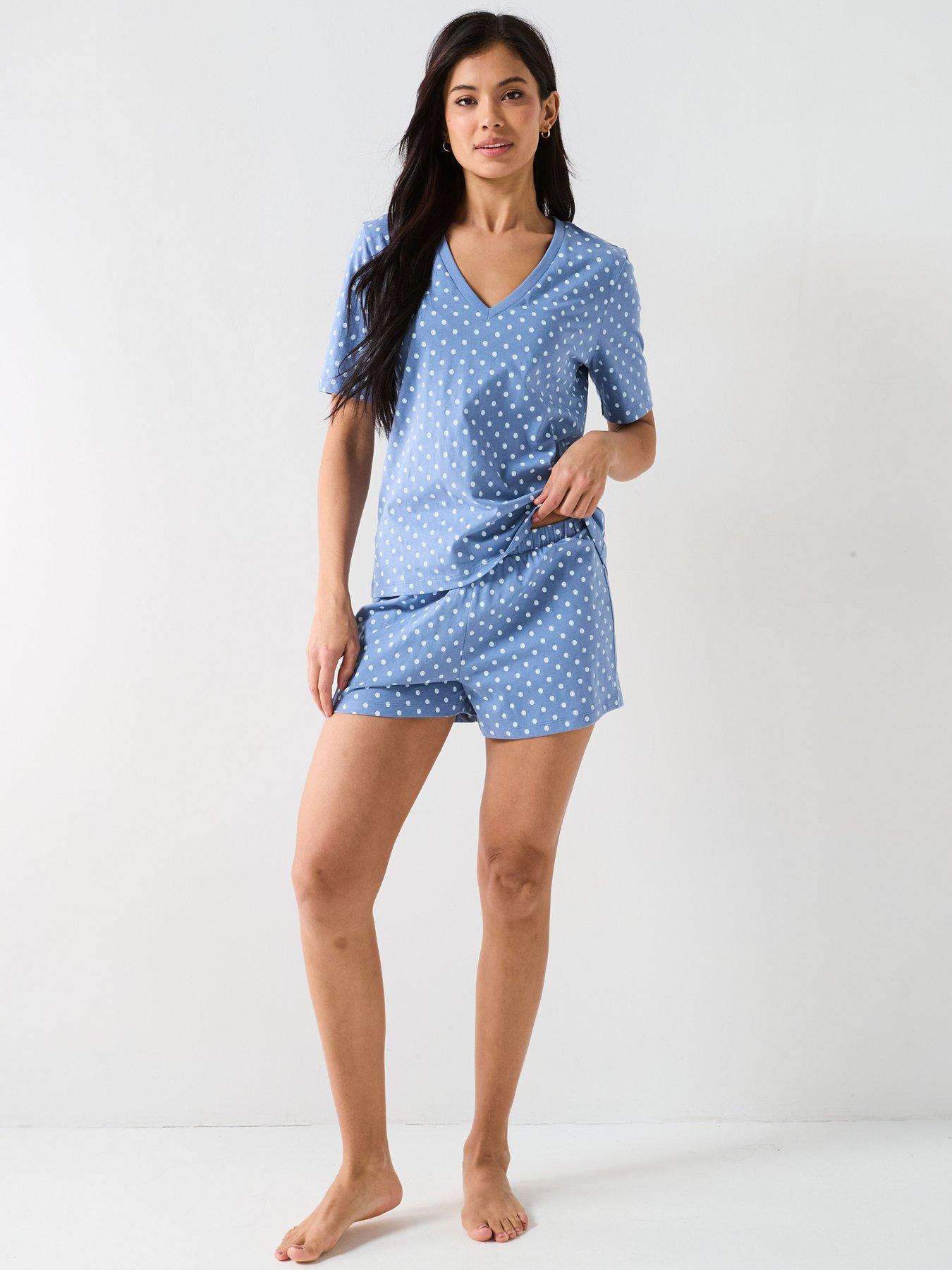 Image 3 of 6 of Everyday Printed Aop V Neck Short Sleeve Top And Short Pj Set - Blue