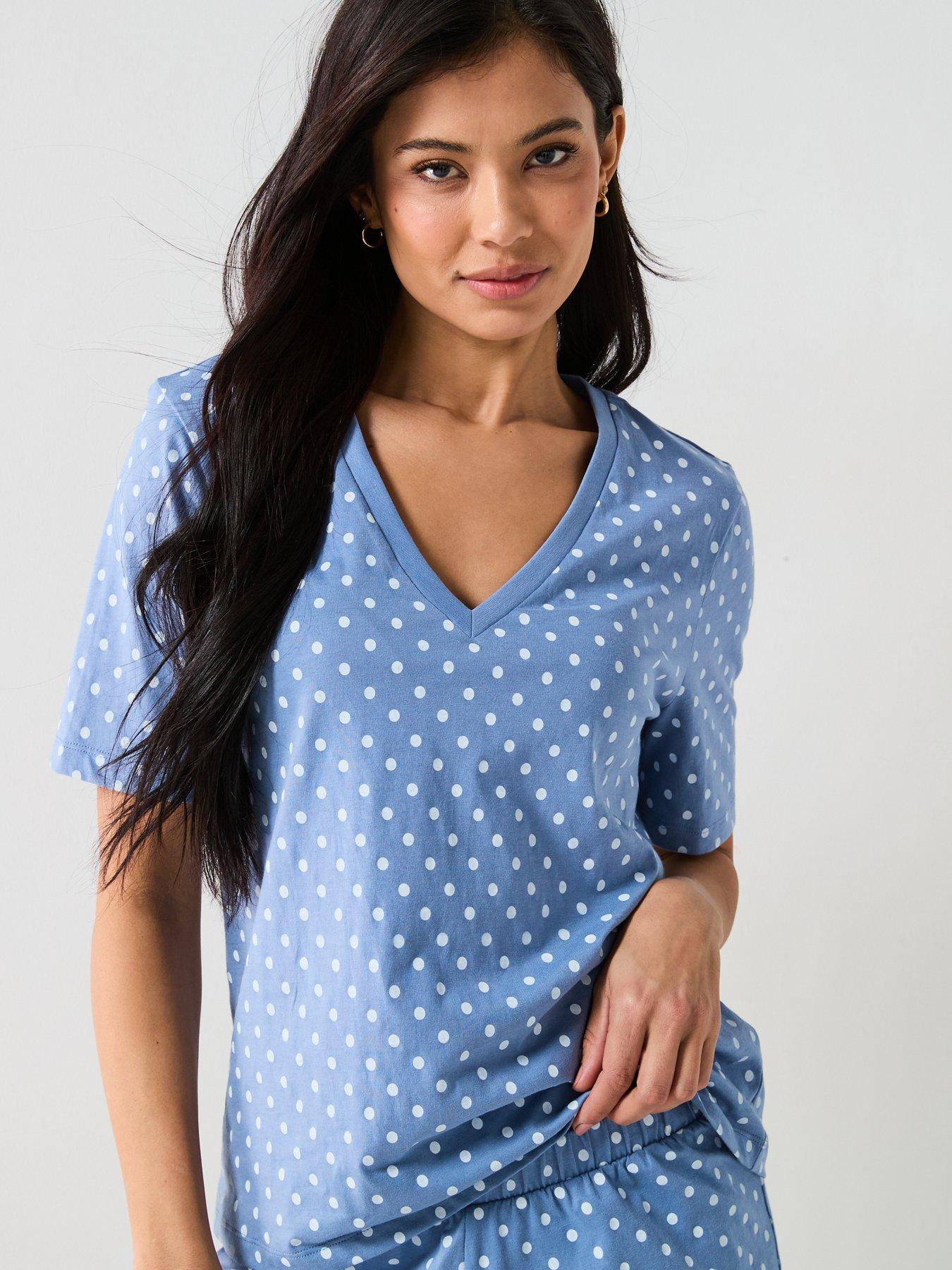 Image 4 of 6 of Everyday Printed Aop V Neck Short Sleeve Top And Short Pj Set - Blue