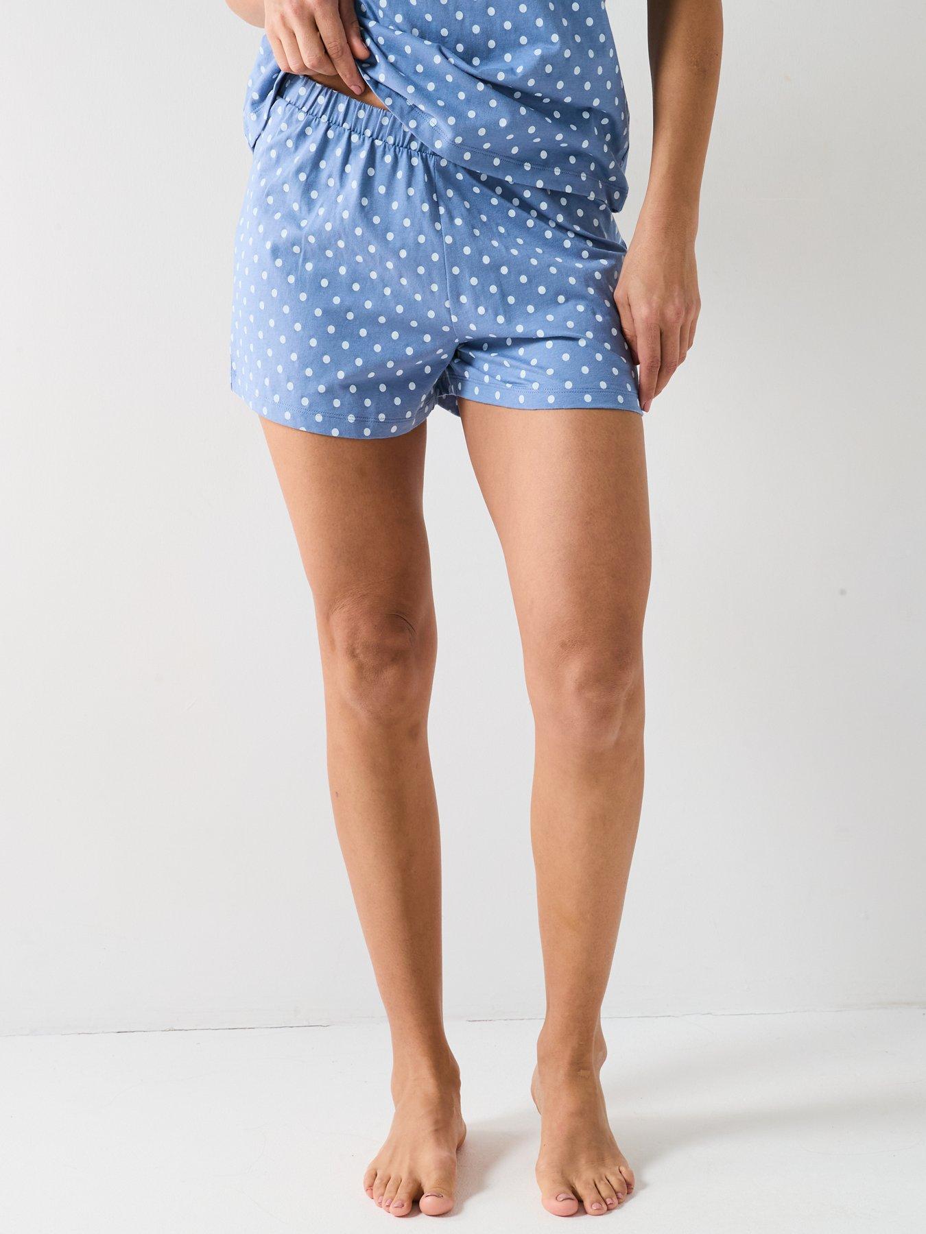 Image 5 of 6 of Everyday Printed Aop V Neck Short Sleeve Top And Short Pj Set - Blue