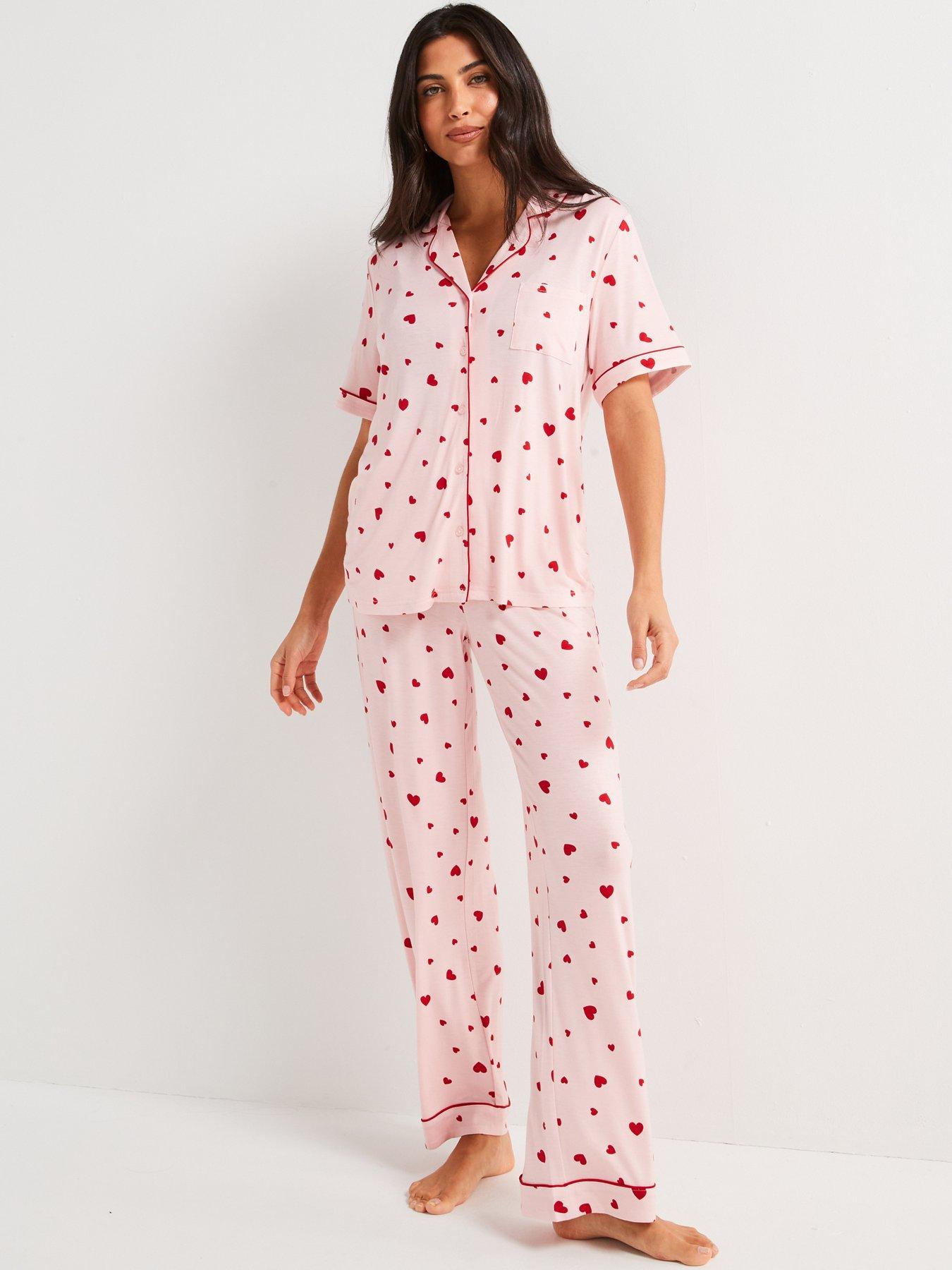 Image 1 of 4 of V by Very Heart Print Jersey Revere Short Sleeve Set