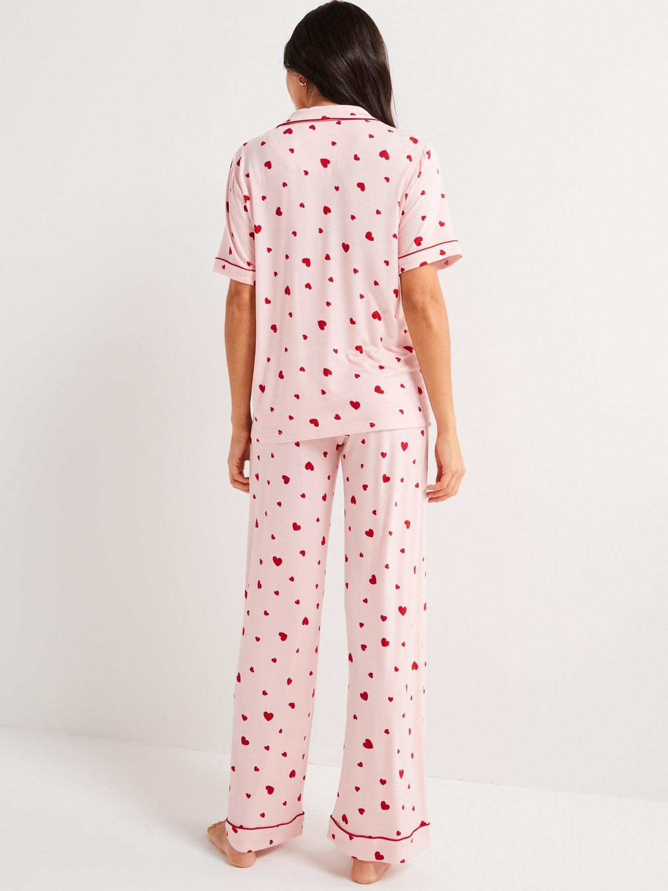 Image 2 of 4 of V by Very Heart Print Jersey Revere Short Sleeve Set