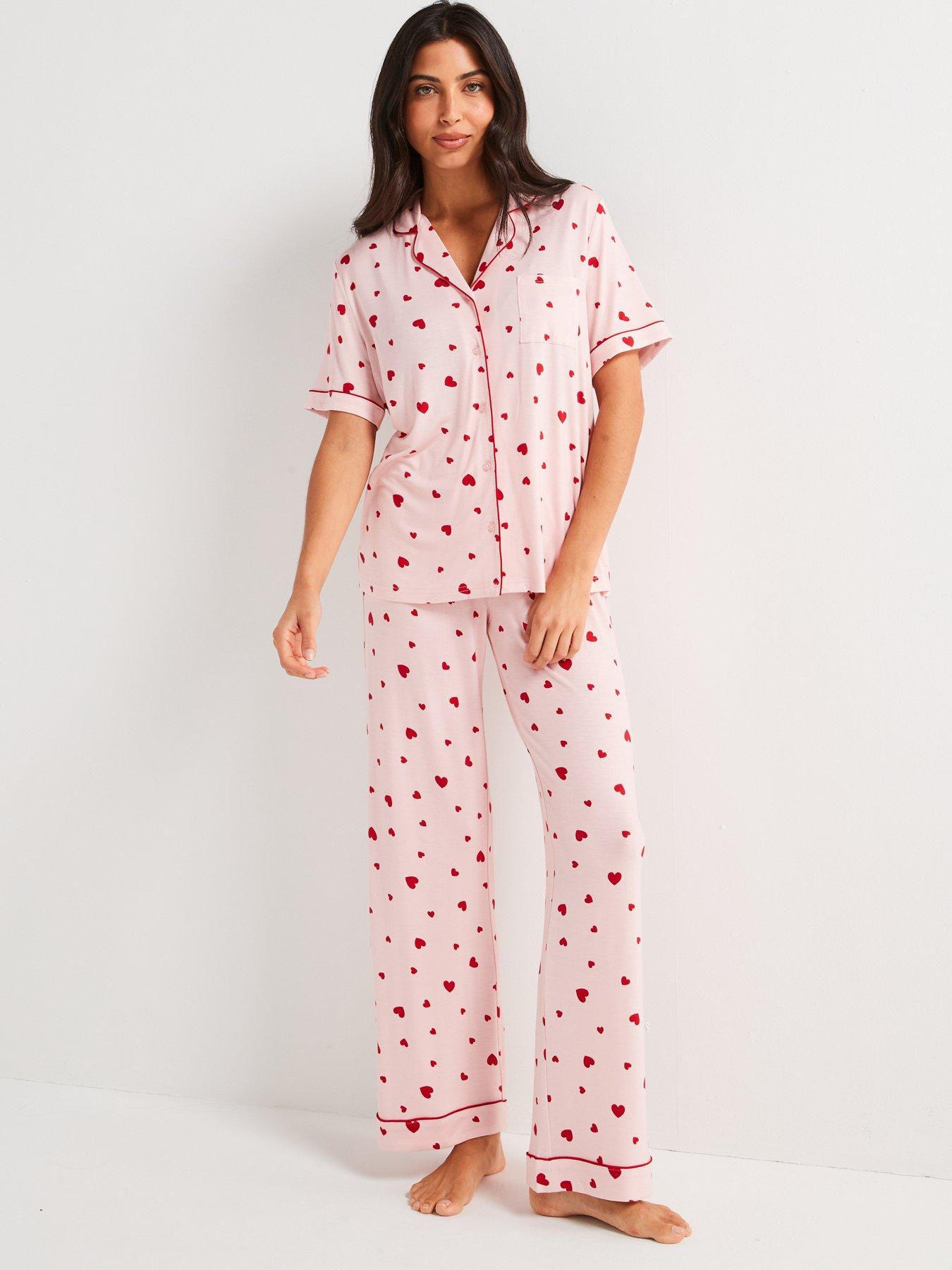 Image 3 of 4 of V by Very Heart Print Jersey Revere Short Sleeve Set