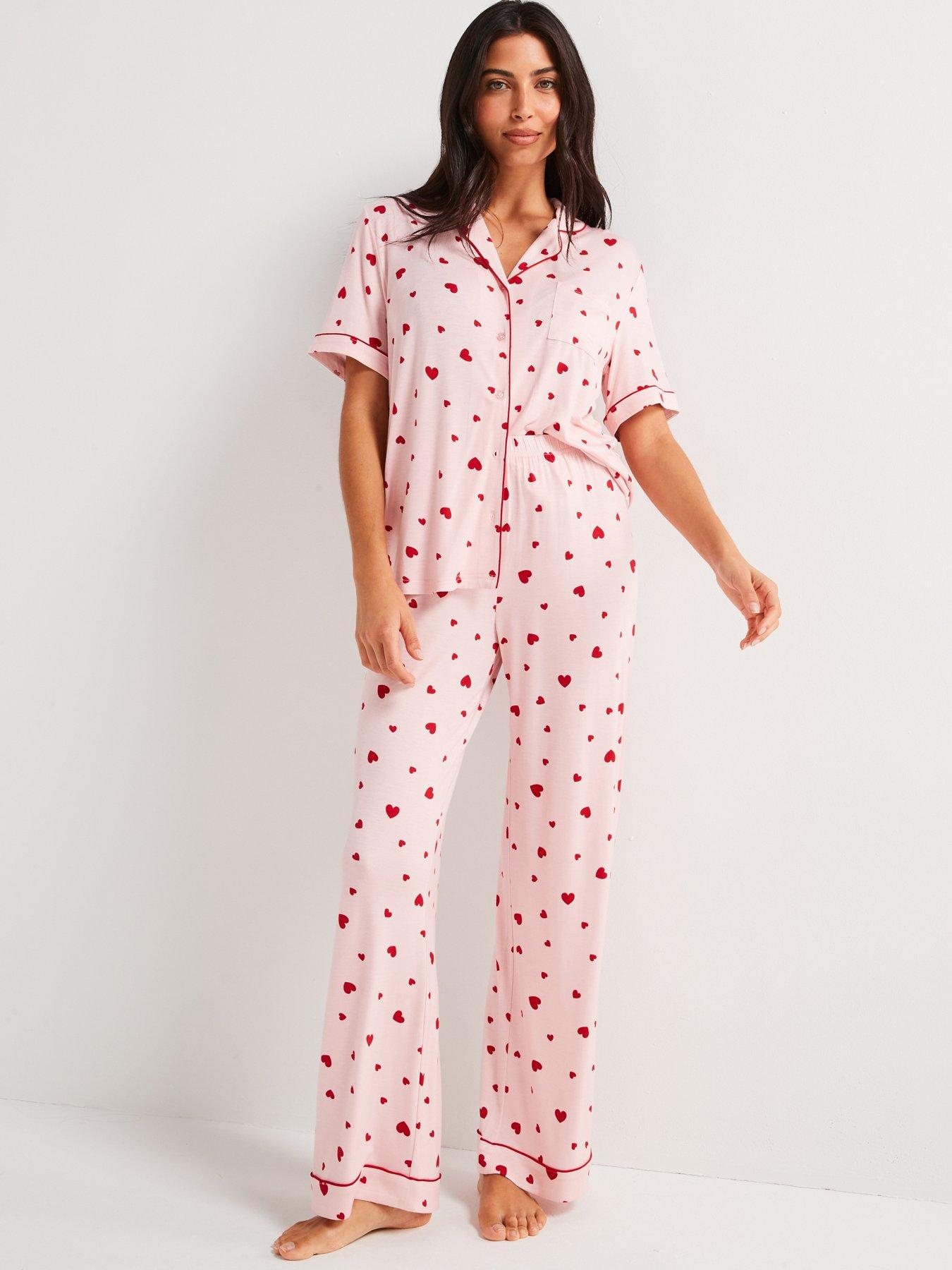 Image 4 of 4 of V by Very Heart Print Jersey Revere Short Sleeve Set