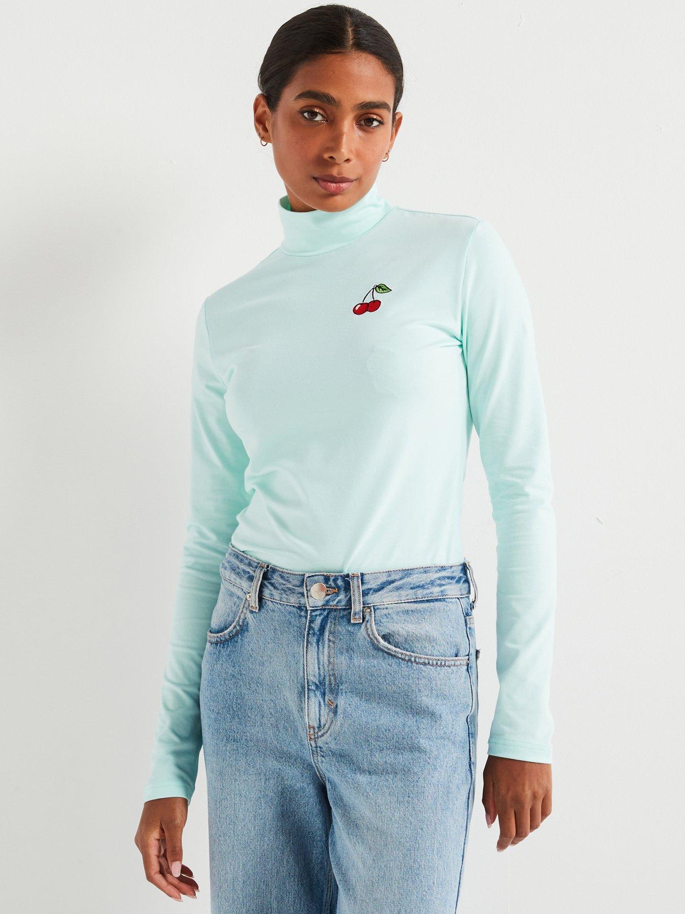 undefined Cherry Long Sleeve Roll Neck Top - Green