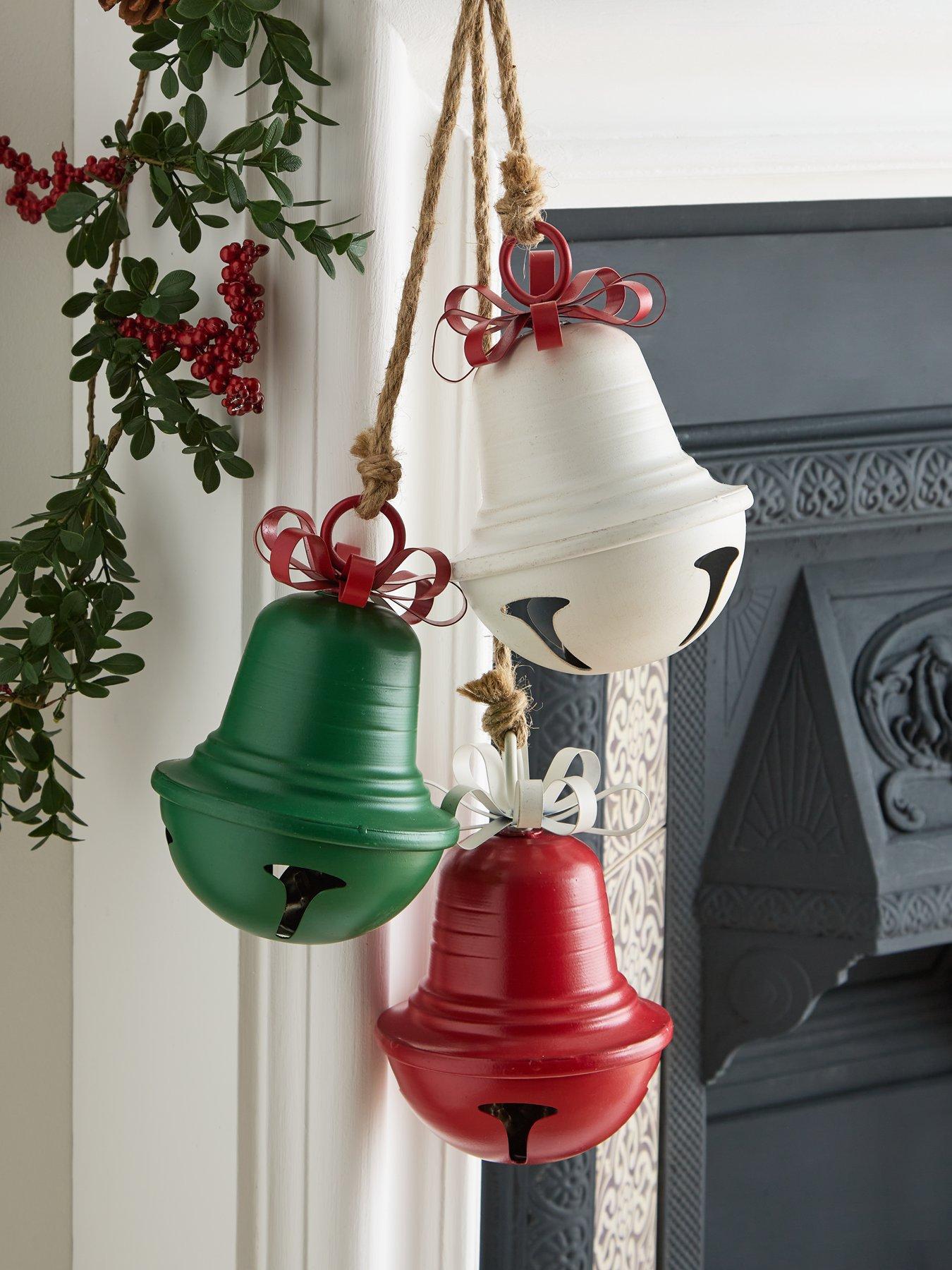 Heaven Sends Hanging Red White and Green Bells On Rope Christmas Decoration