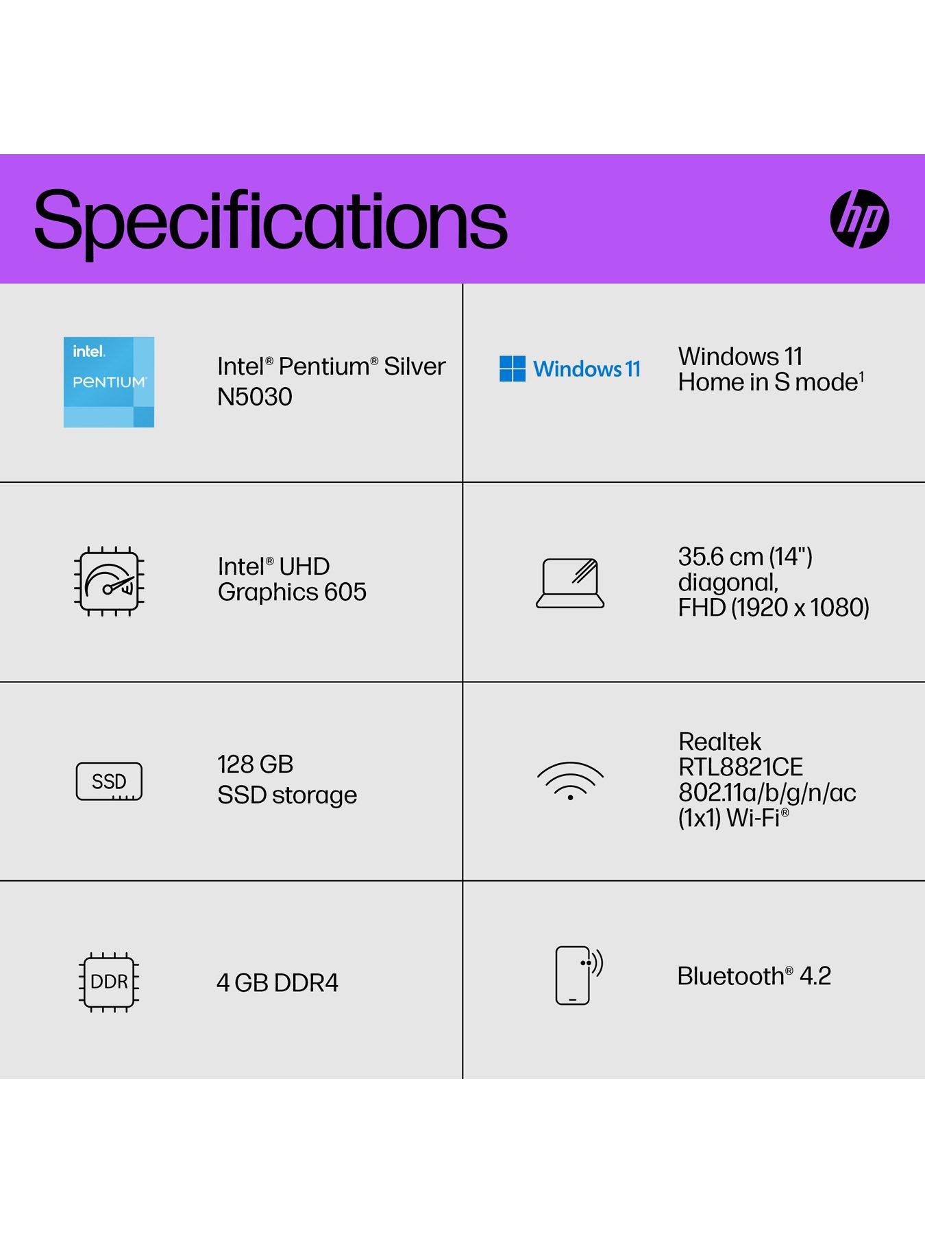 Image 7 of 8 of HP Laptop 14s-dq0011na with HP 150 mouse &amp; Prelude 15.6 Bag - 14in Full HD - Intel Pentium - 4GB RAM - 128GB SSD - Black