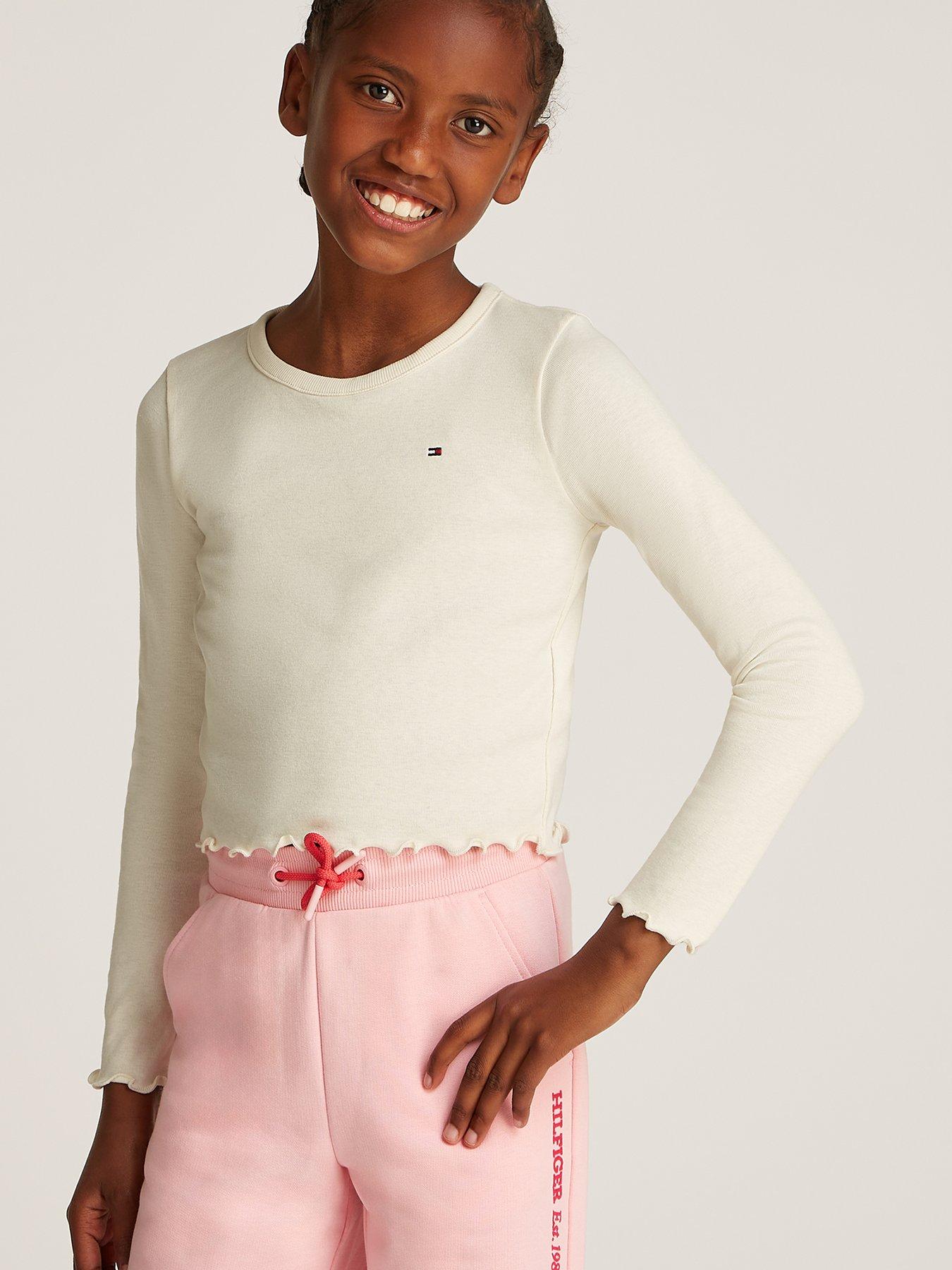 Image of Tommy Hilfiger Girls Slub Knit Long Sleeve Top - Beige