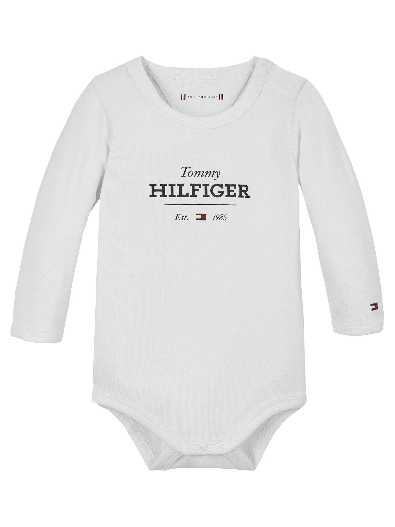 Image 1 of 3 of Tommy Hilfiger Baby Monotype Logo Long Sleeve Body - White