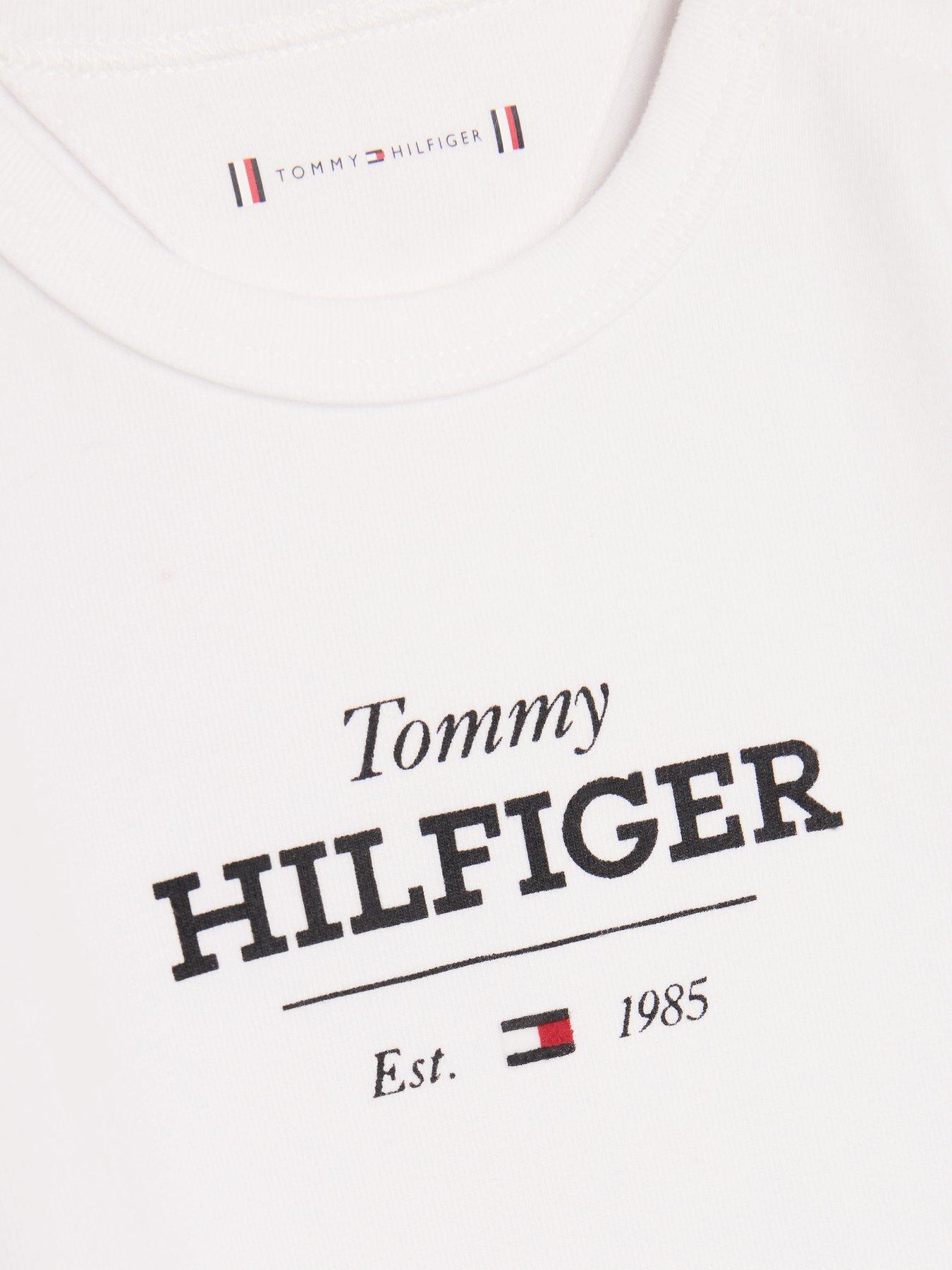 Image 3 of 3 of Tommy Hilfiger Baby Monotype Logo Long Sleeve Body - White