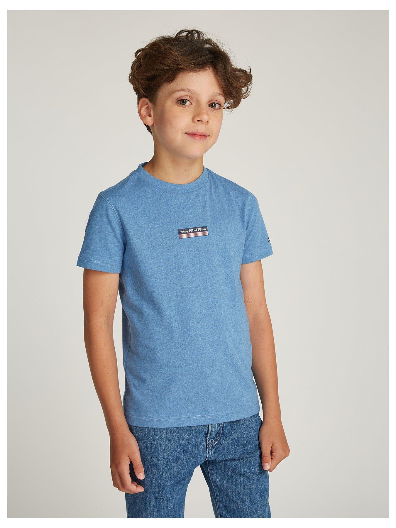 Image of Tommy Hilfiger Boys Monotype Striped Short Sleeve T-Shirt - Blue