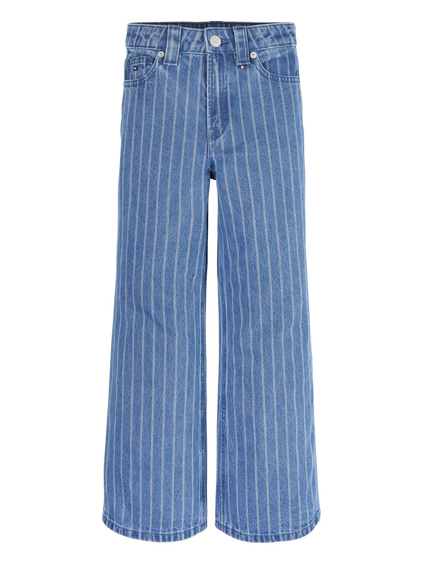 Image 1 of 2 of Tommy Hilfiger Girls Mabel Stripe Wide Leg Jeans - Blue