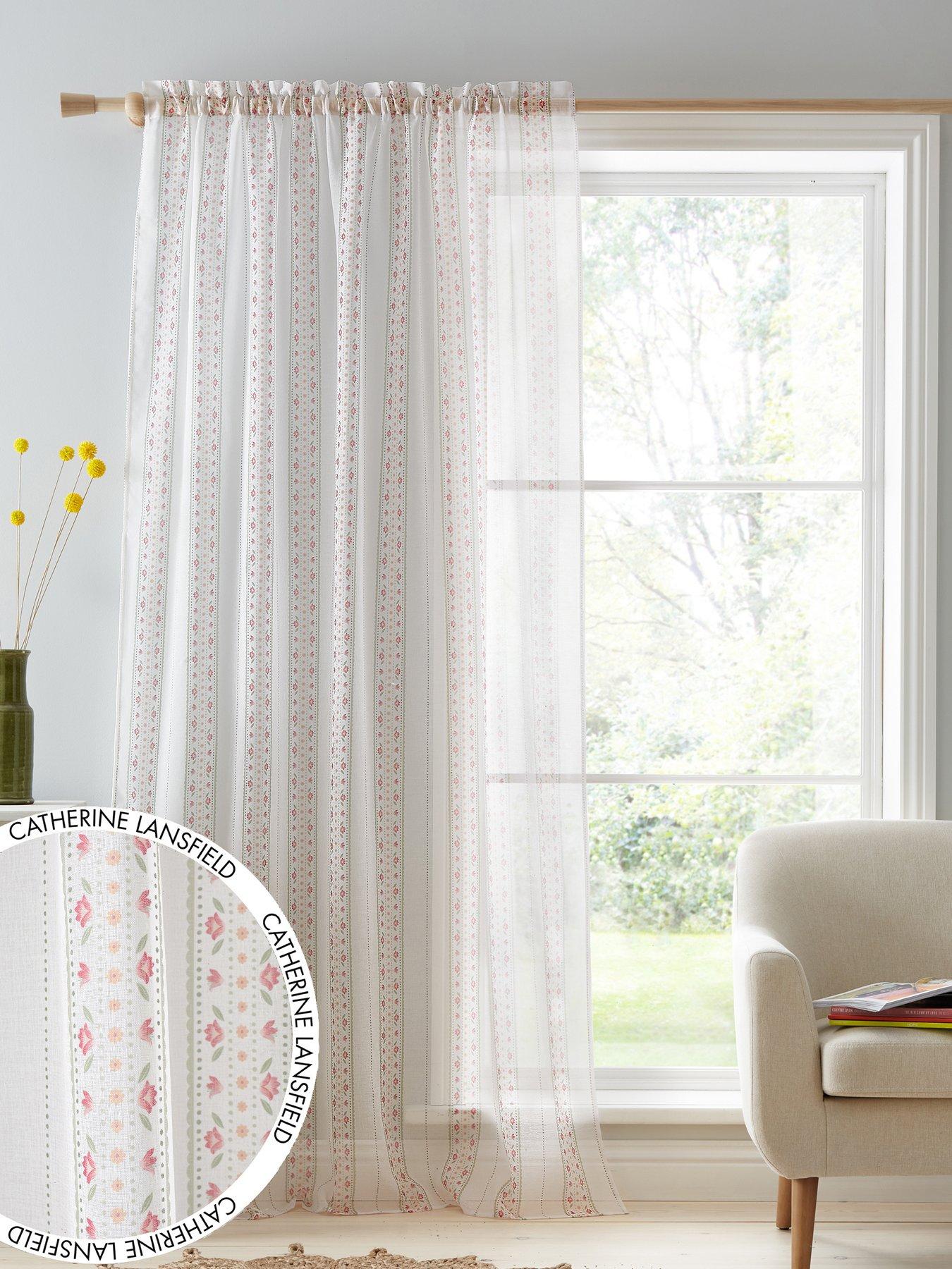 catherine-lansfield-floral-stripe-slot-top-voile-curtain-panel-white-140x137cm