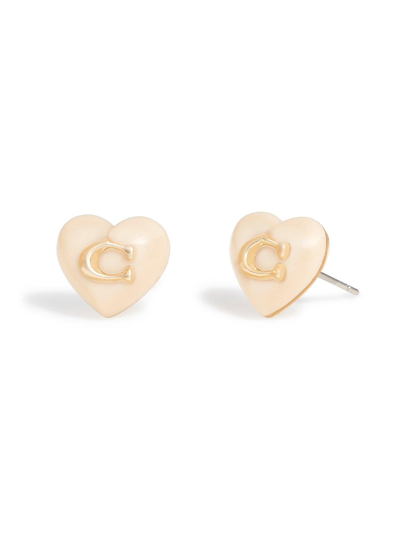 Image 2 of 4 of COACH Resin Heart Logo Studs - Blush/Gold