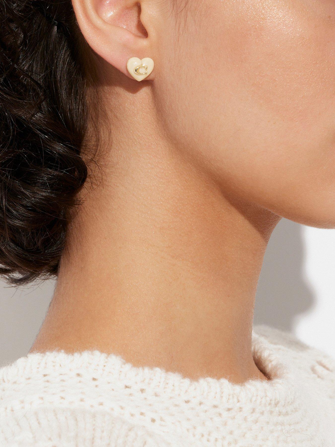 Image 4 of 4 of COACH Resin Heart Logo Studs - Blush/Gold