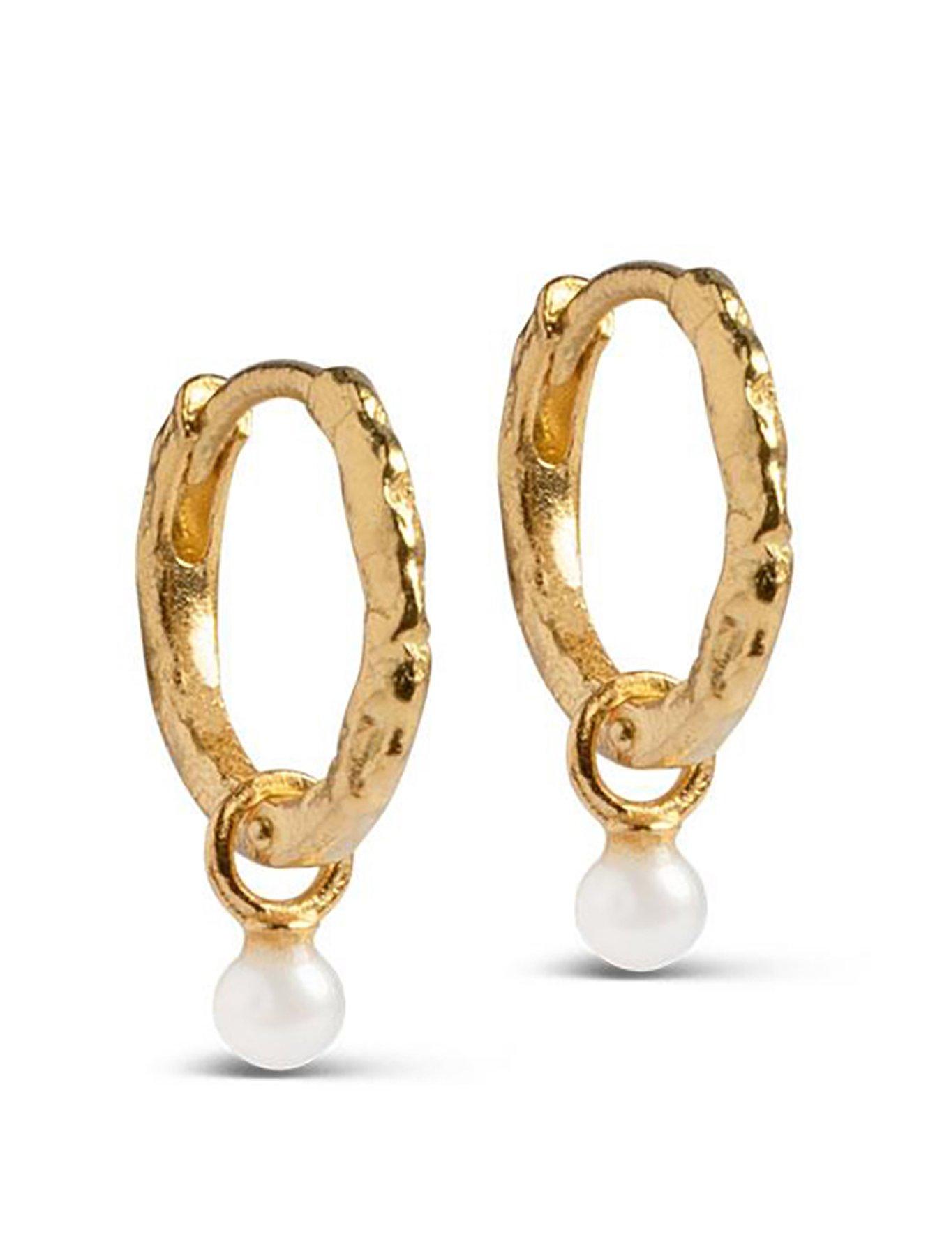 ENAMEL Copenhagen Belle Hoops, 18ct Yellow Gold plated 925 Sterling Silver and Pearl
