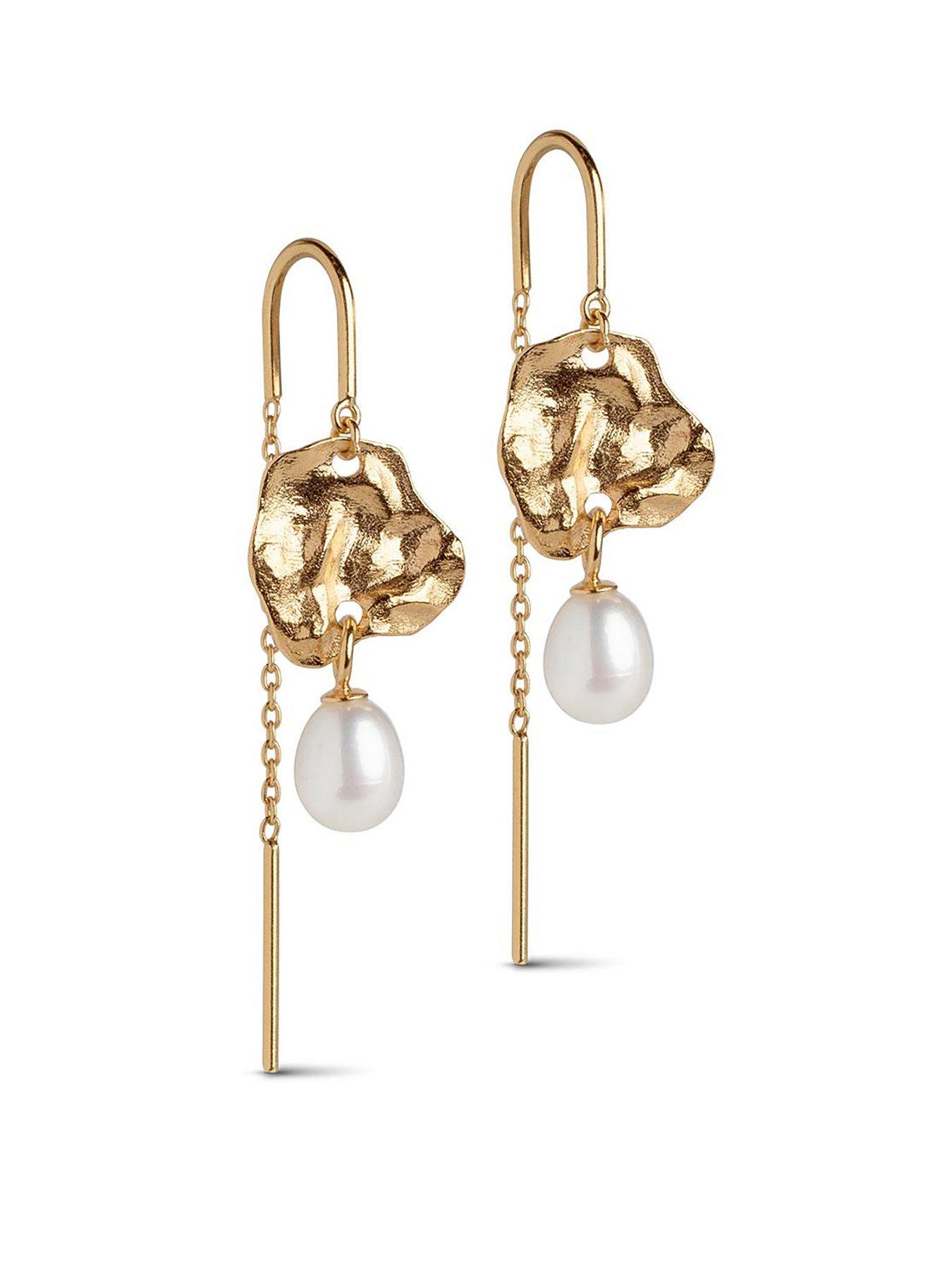 ENAMEL Copenhagen Kia Pearl Earrings, 18ct Yellow Gold plated 925 Sterling Silver and Pearl