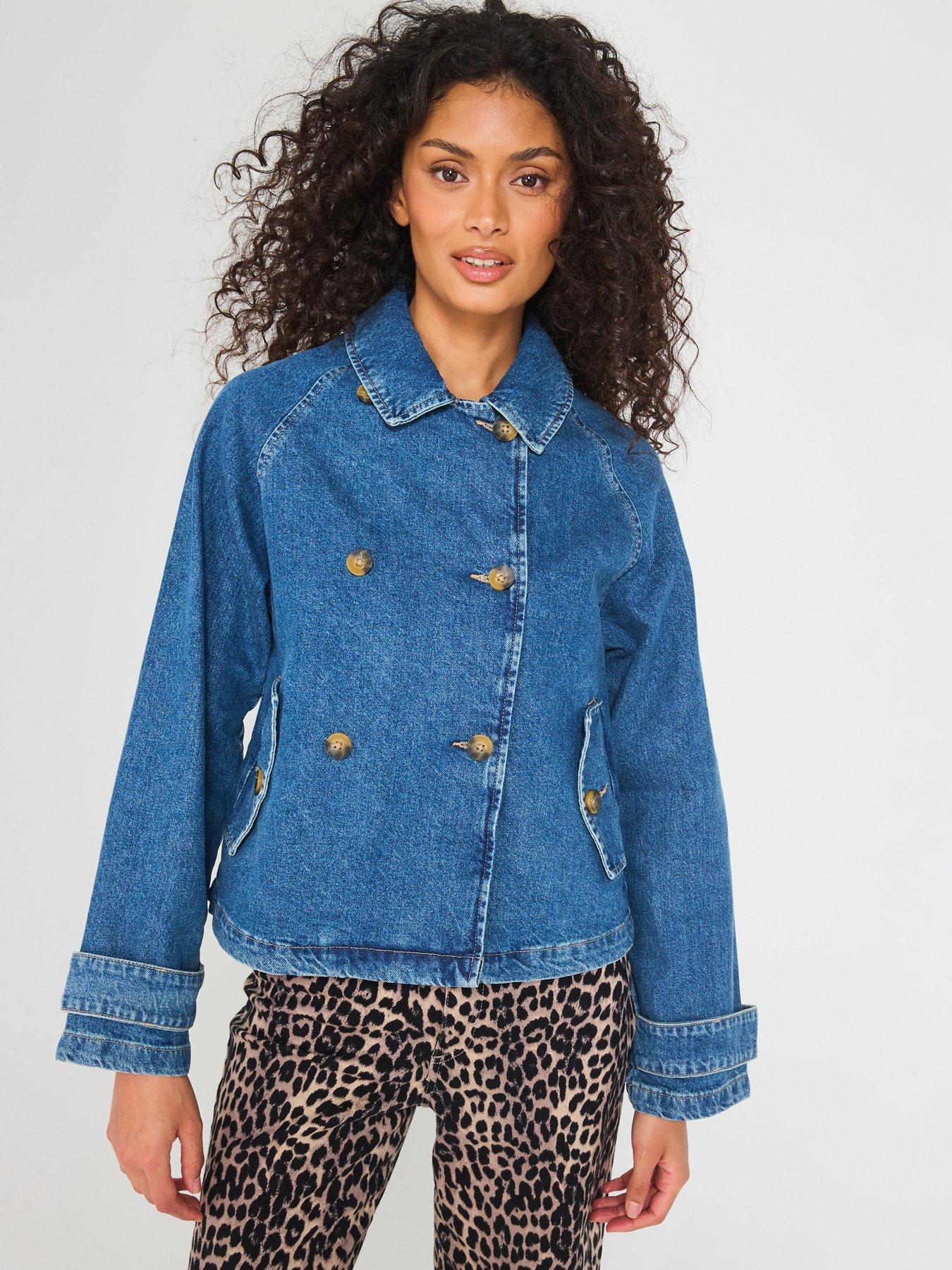 Image 1 of 6 of Only April Short Denim Trench Coat - Blue