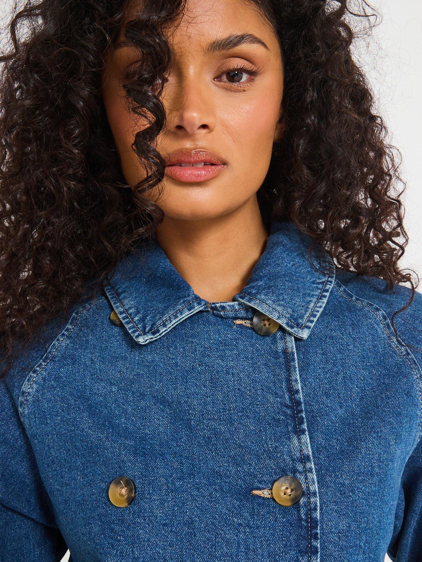 Image 6 of 6 of Only April Short Denim Trench Coat - Blue