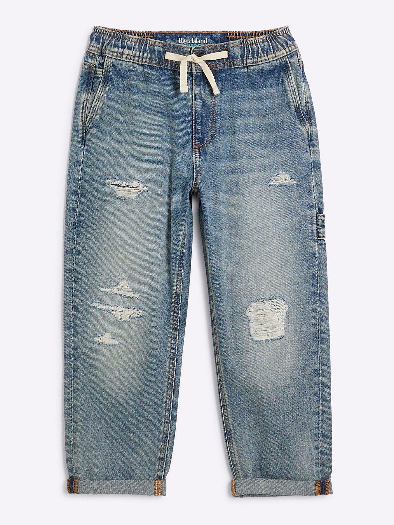 river-island-older-boy-elasticated-tapered-jeans-blue