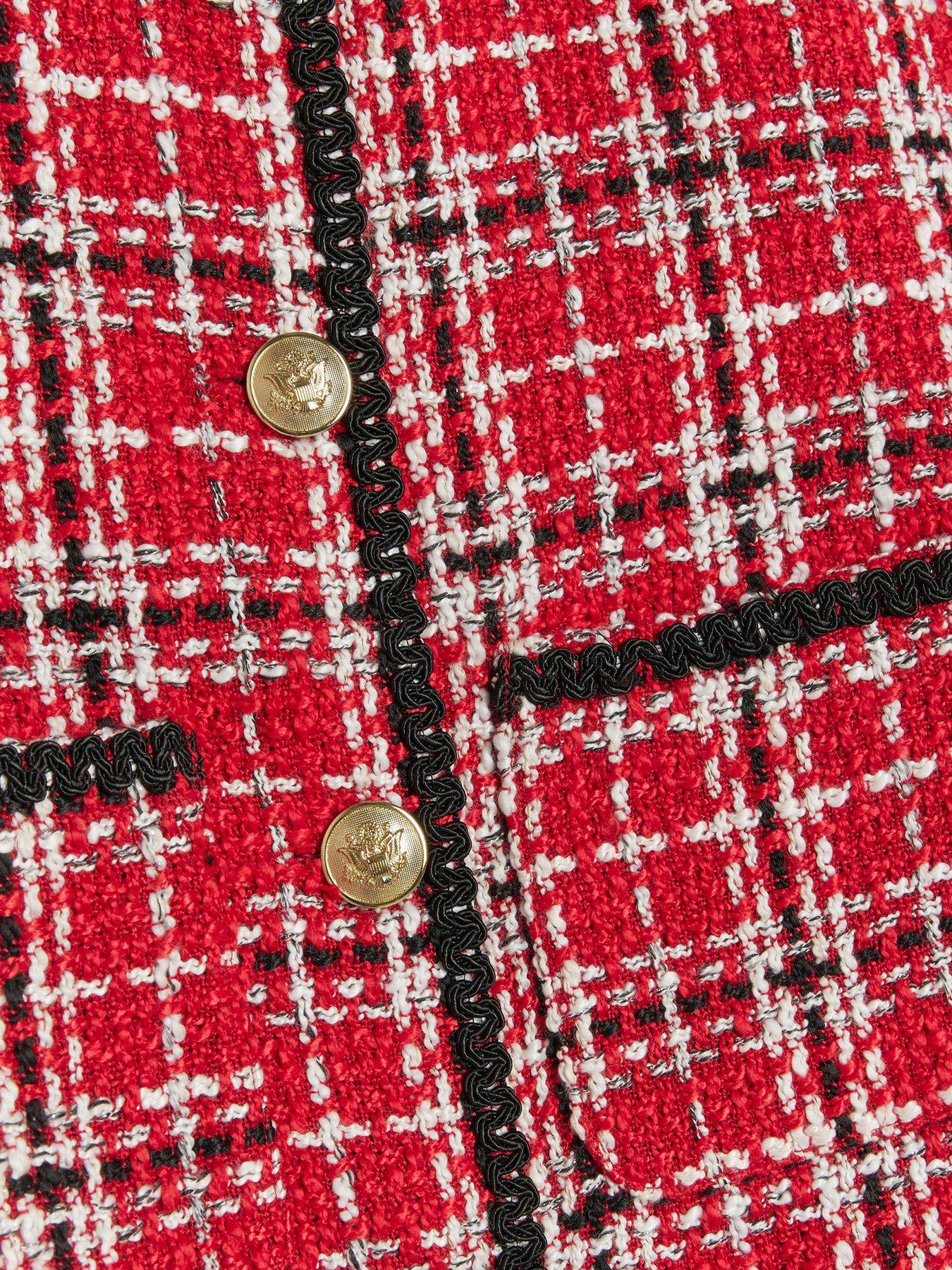 Image 3 of 4 of River Island Older Girl Boucle Christmas Check Jacket - Red