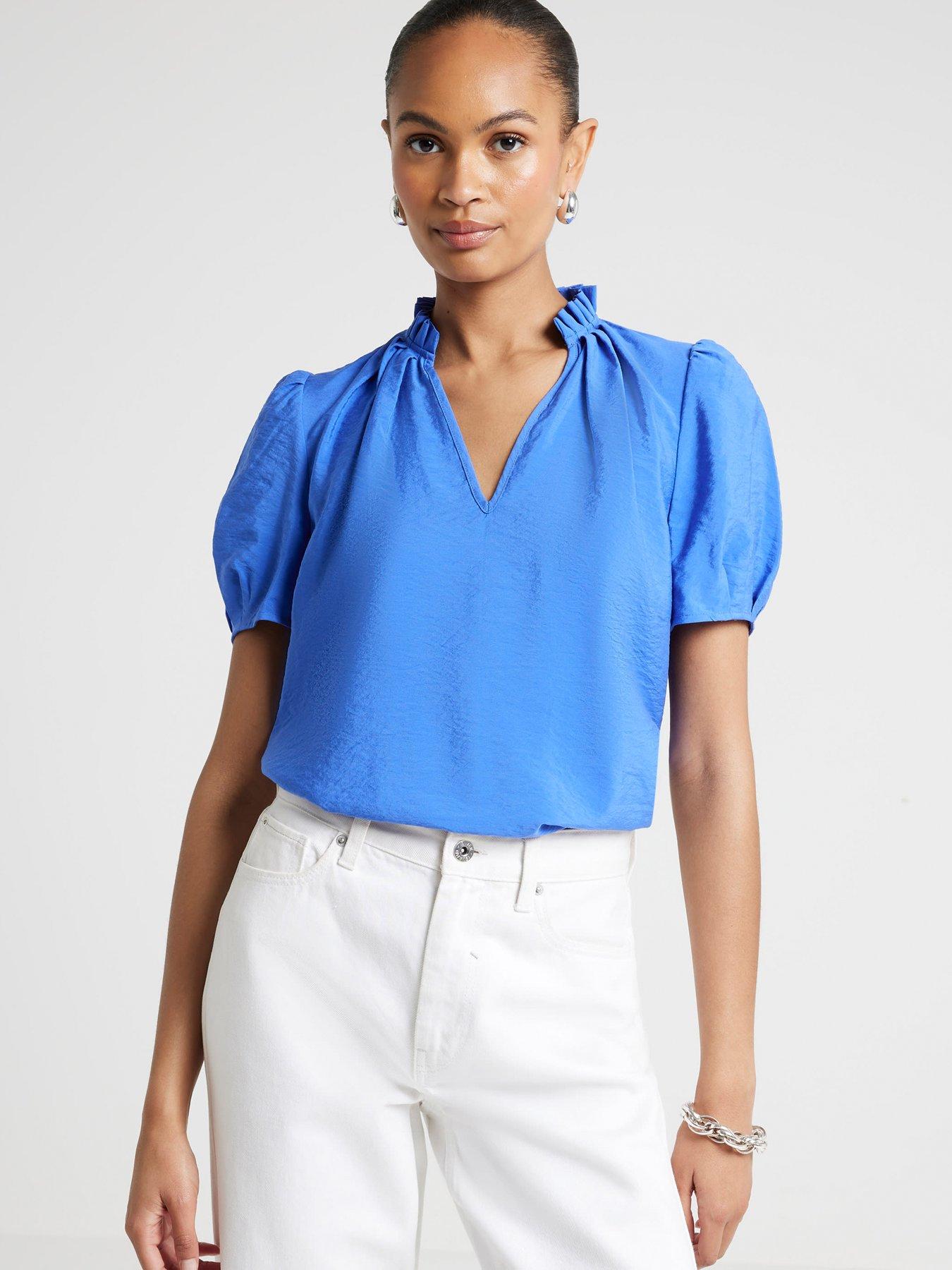 river-island-frilly-neck-blouse-bright-blue